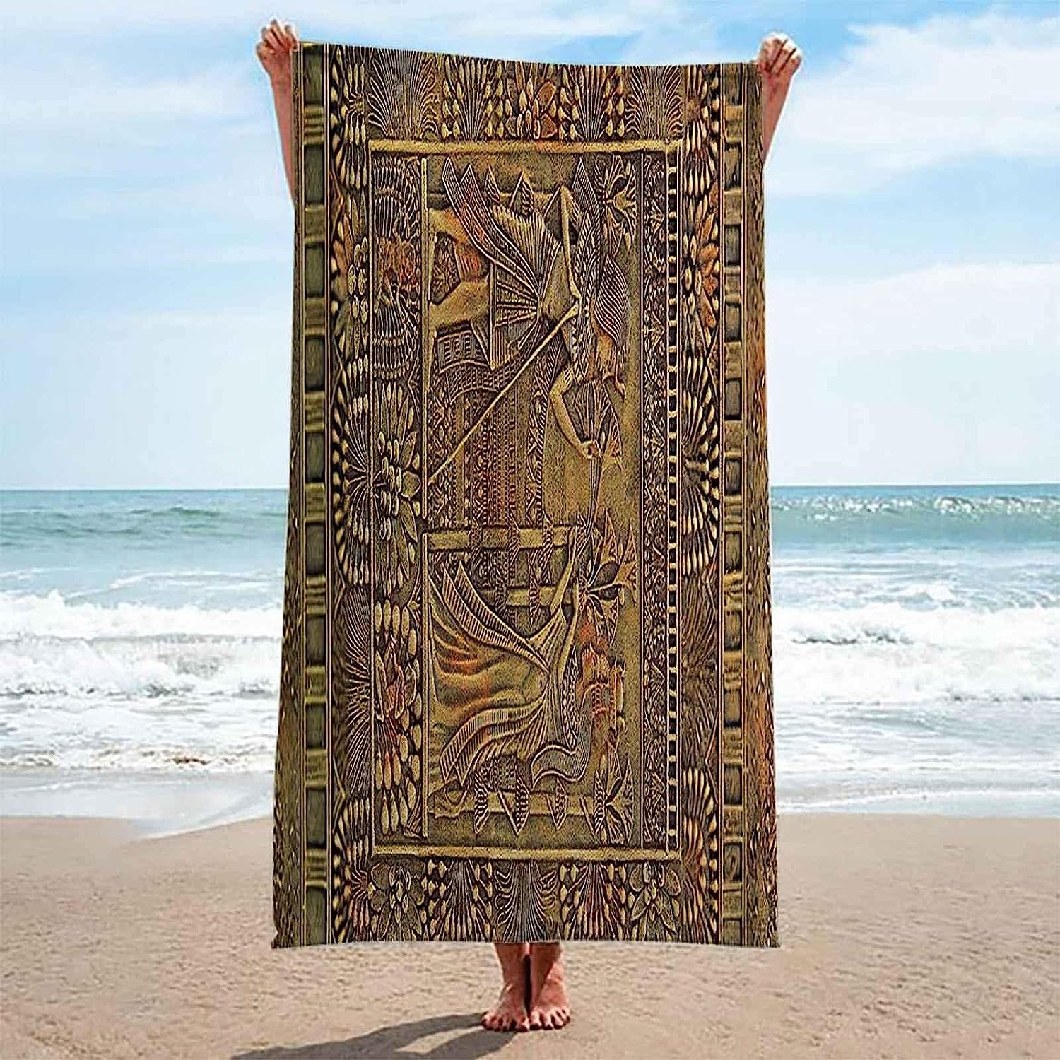 Serviette De Plage 3D Peintures Murales Égyptiennes Vintage en Microfibre À Séchage Rapide, Coton, Serviettes De Plage Enfant Femme Homme Drap De Plage pour Natation Picnic Voyage 150 X 200-6H8P-F9E