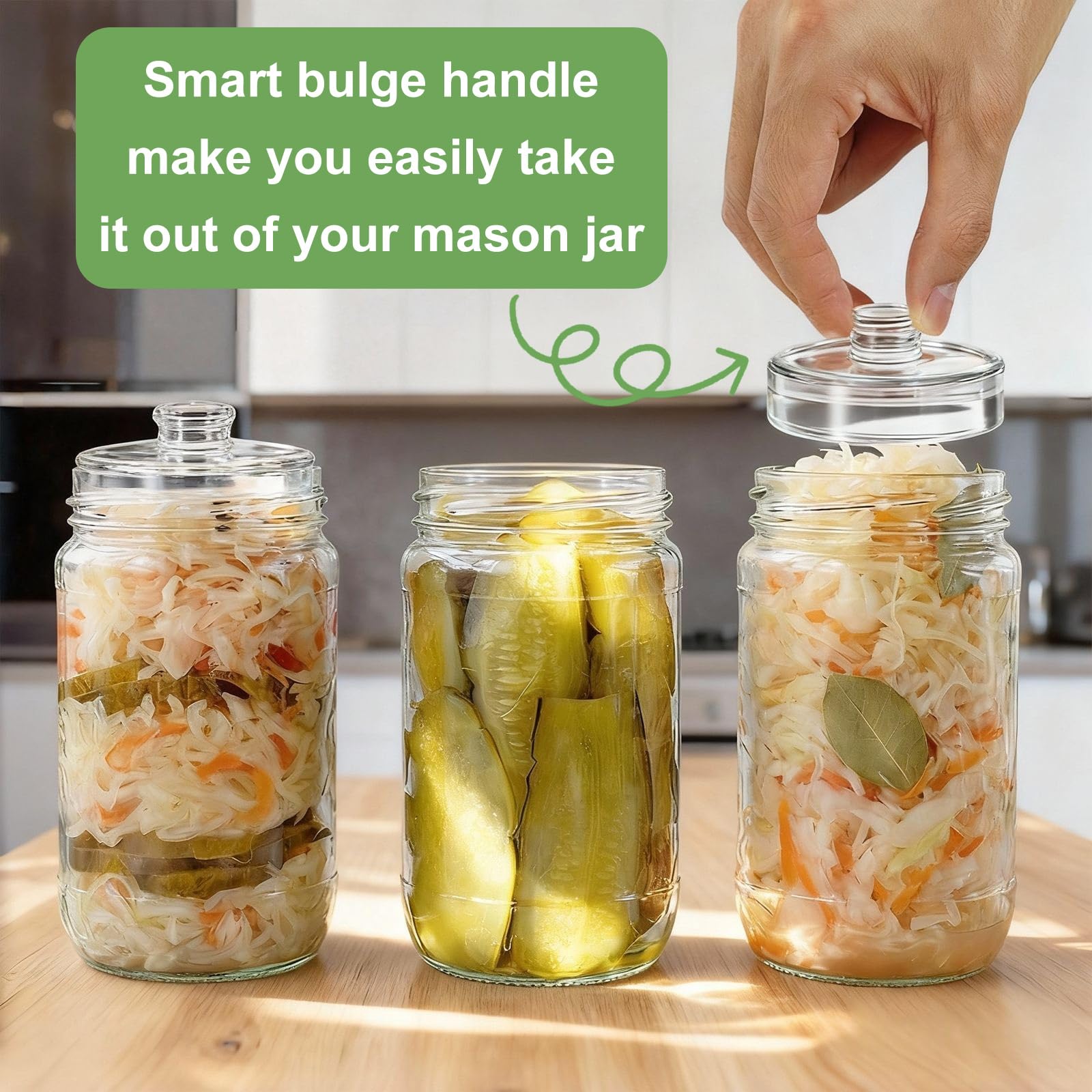 Lot de 4 Poids de Fermentation en Verre 7cm Poids pour Fermentation avec Poignées pour Conserve, Saumure & Marinade des Légumes
