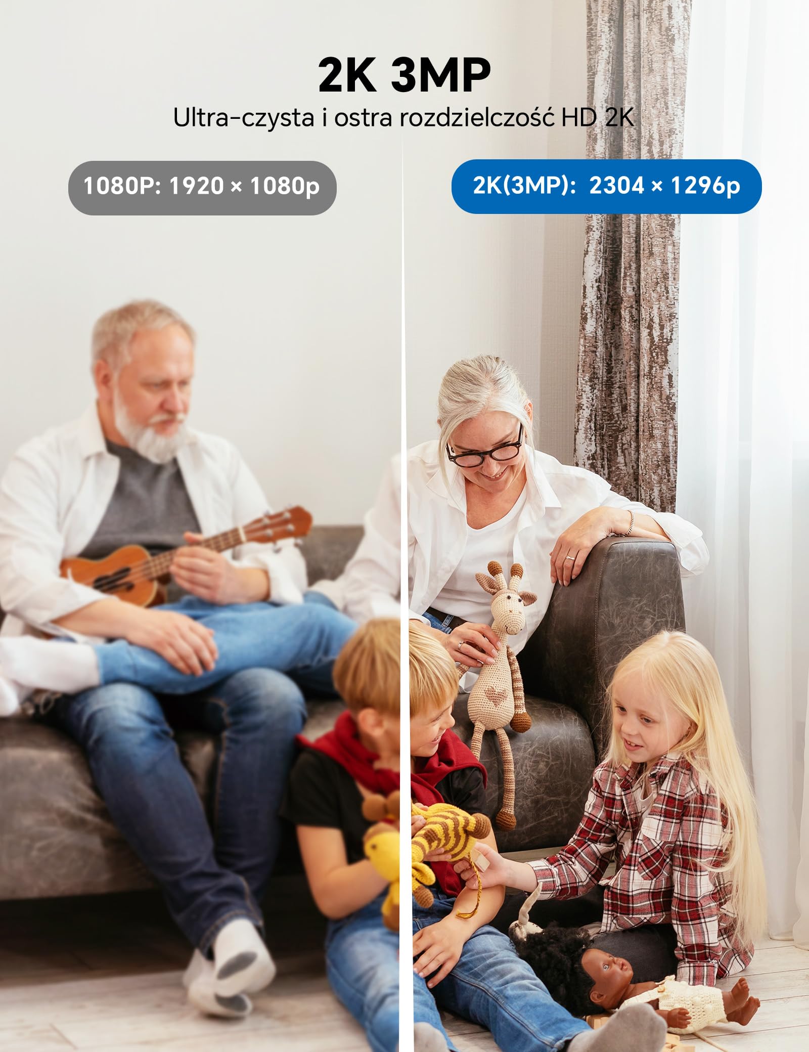 WOLFANG Kamera Wewnętrzna 2K, Kamera WiFi do Domu z Funkcją Obrotu 360° PTZ, Automatycznym Śledzeniem i Trybem Nocnym, Kamera dla Psa z Dwukierunkowym Audio, Kompatybilna z Alexa