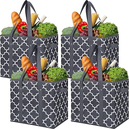 WISELIFE - Paquete de 4 bolsas de compras grandes, plegables y reutilizables, canastas de almacenamiento lavables y resistentes al agua, color gris
