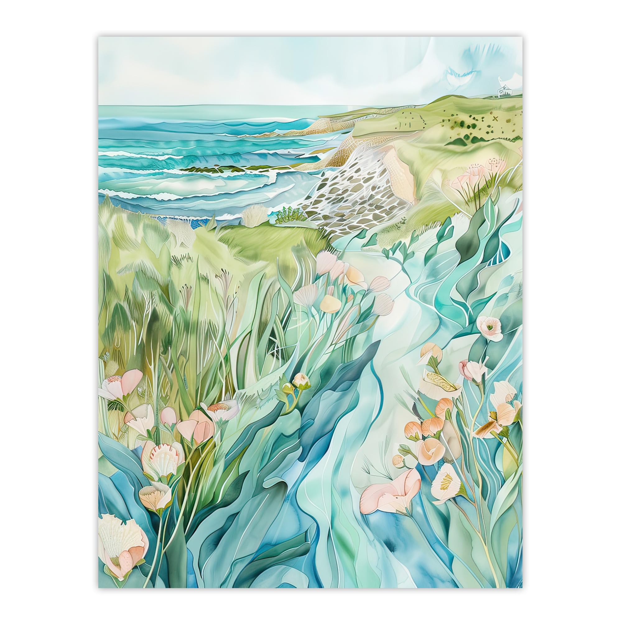 Artery8 East Riding English Coastal Scene Watercolour Living Room Extra Large XL Wall Art Poster Print