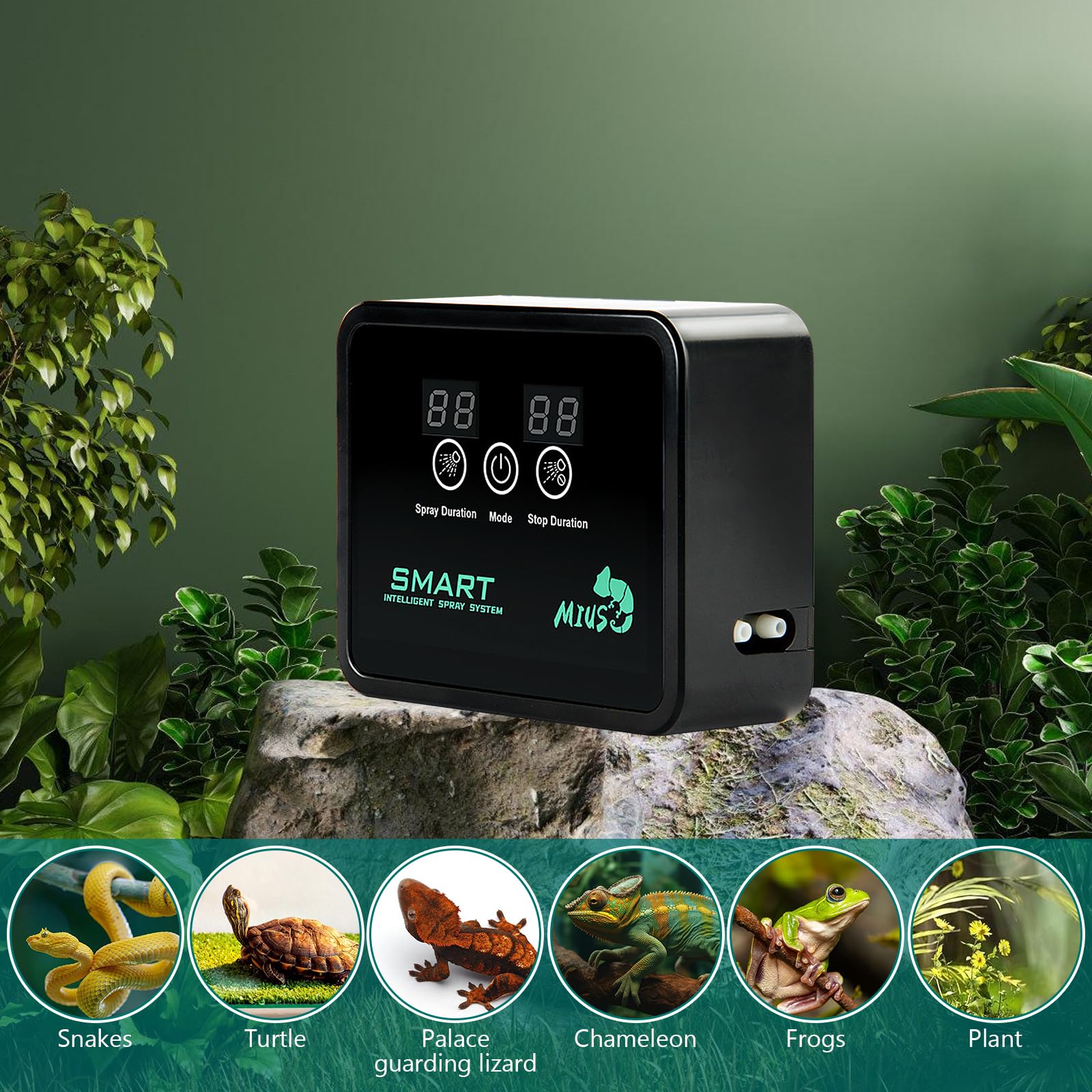 BORDEAG Beregnungsanlage Terrarium, Intelligentes Reptilien Benebelungssystem, Luftbefeuchter Terrarium, Reptilien-Luftbefeuchter Sprühdüsen 360 ° Verstellbare Für Amphibien Reptilien Pflanzen