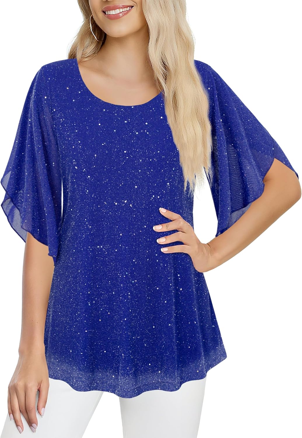 Ninedaily Women's Tops 3/4 Sleeve Blouses Dressy Casual Double Layers Mesh Tunic Shirts - Image 2