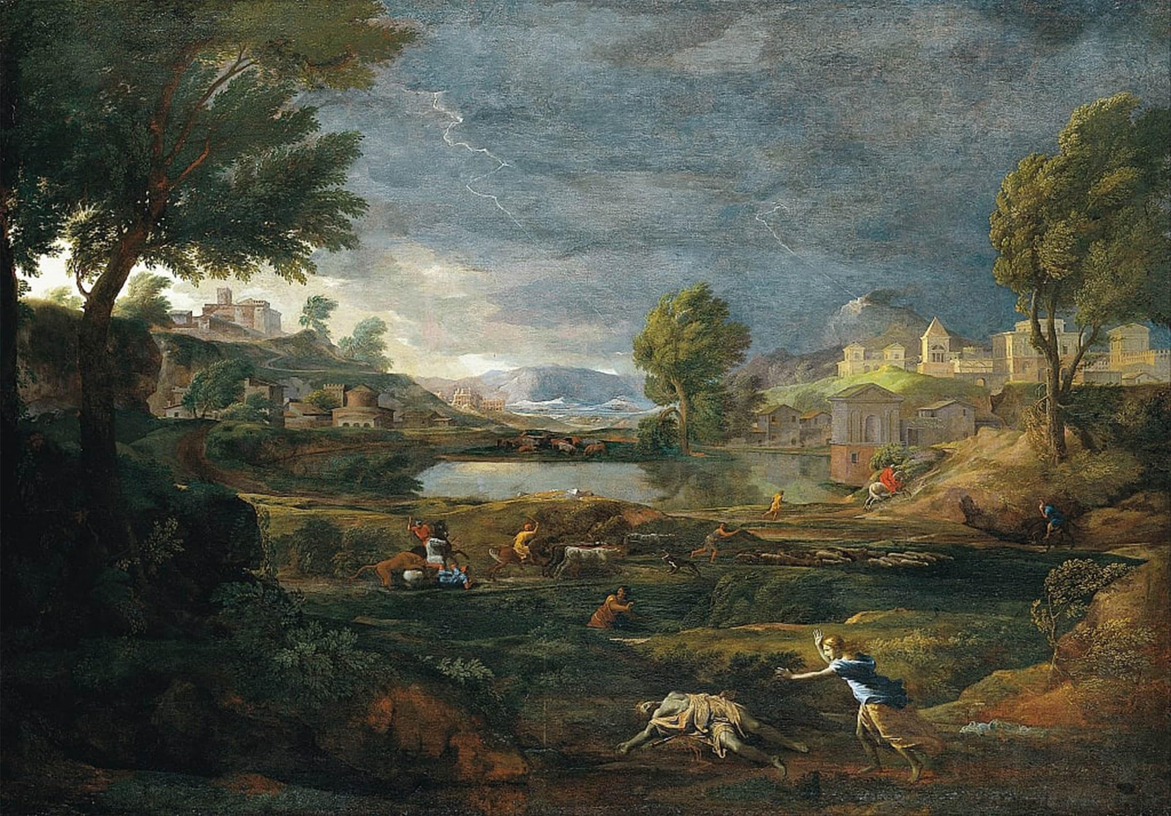POSTERIIk Vintage Print Pop Art Landscape Artwork Landscape During a Thunderstorm with Pyramus and Thisbe by Nicolas Poussin Art Prints for Office Home Decor 60x90cm