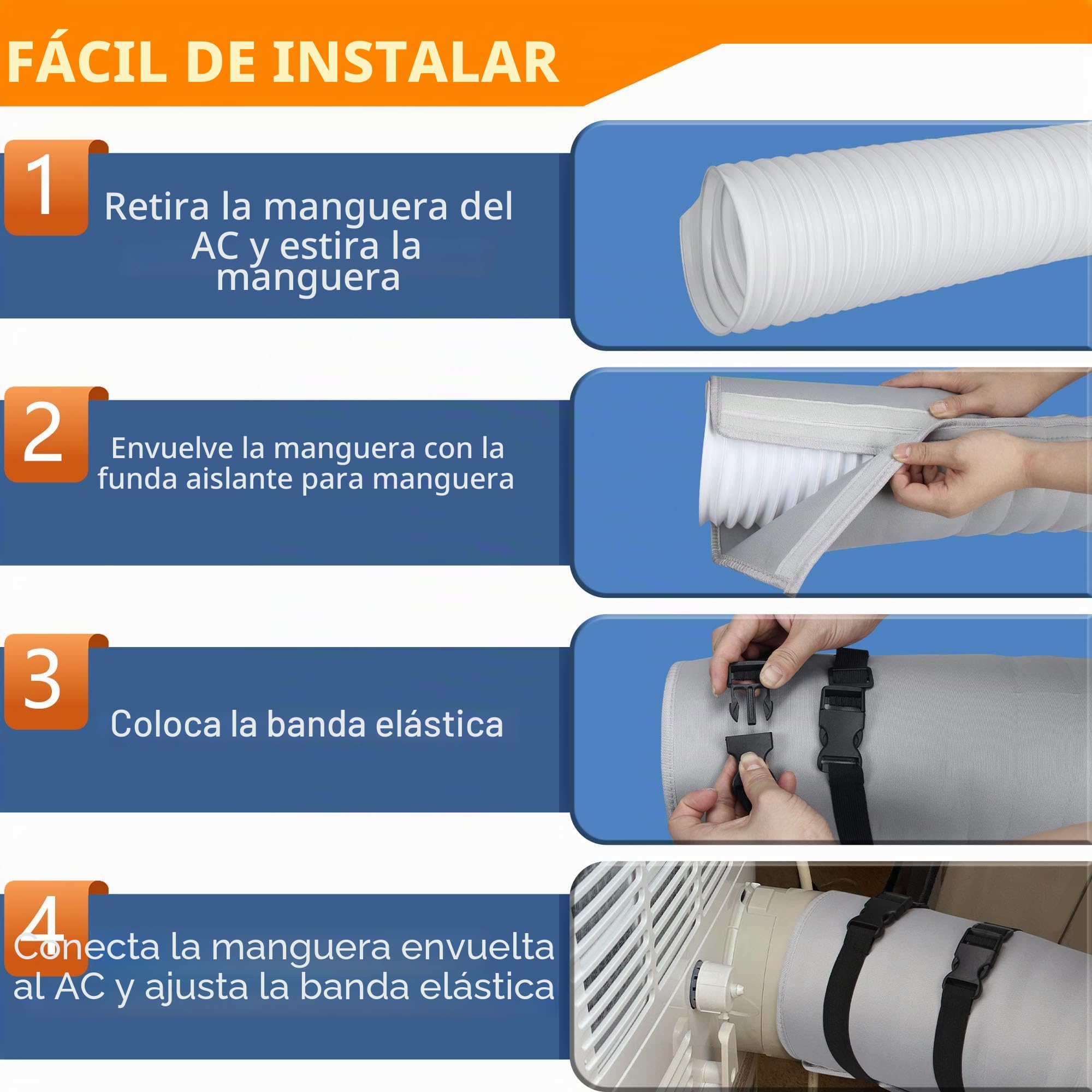 Funda de aislamiento portátil para manguera de aire acondicionado, cubierta aislada, se adapta a mangueras de 5 y 5.9 pulgadas, fácil instalación con 3 correas