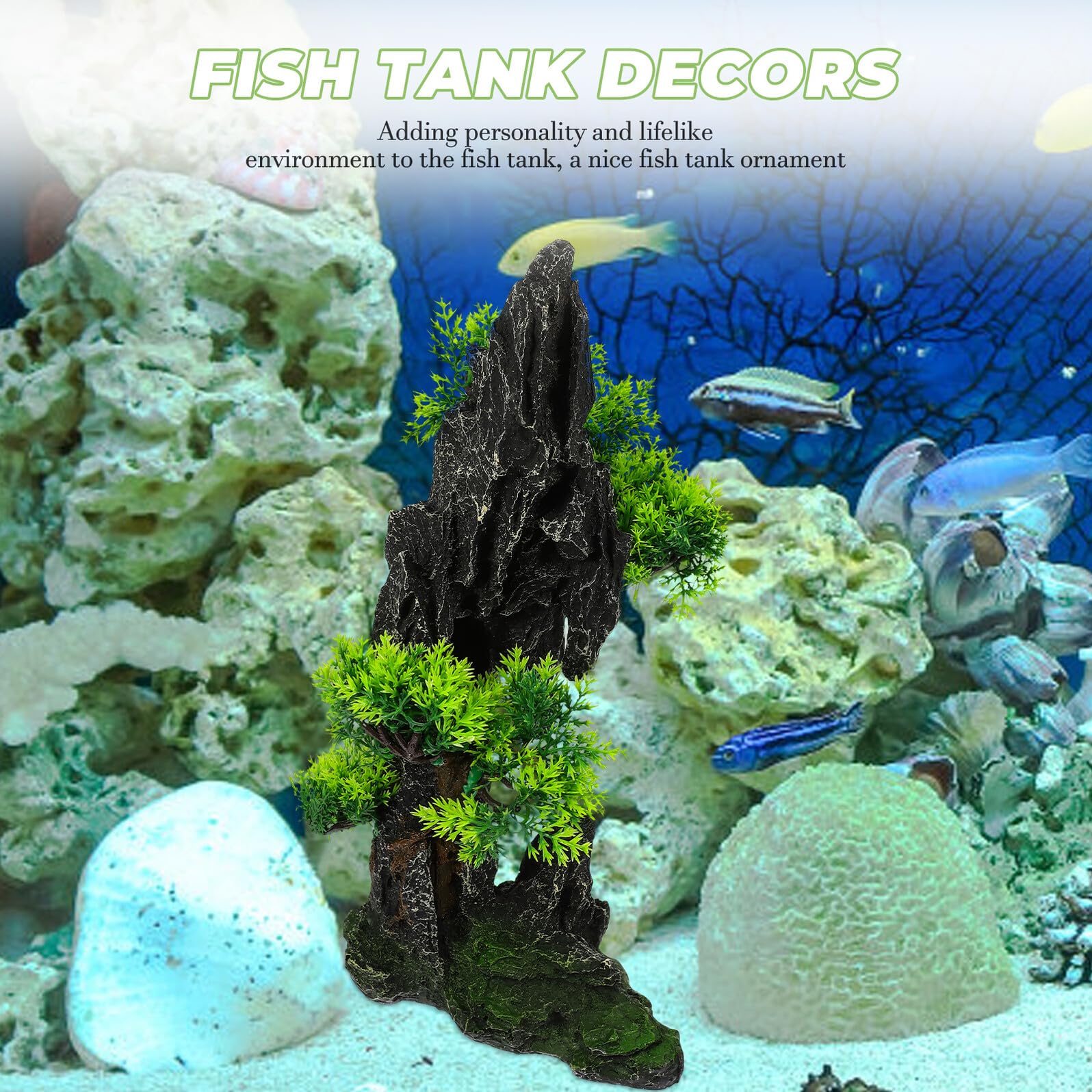 Decorazione per Acquario con Grande Rocce in Resina Ornamento Paesaggio Montano per Acquari d Acqua e Salata Nascondiglio Stabile per Pesci Resistente e Antiribaltamento