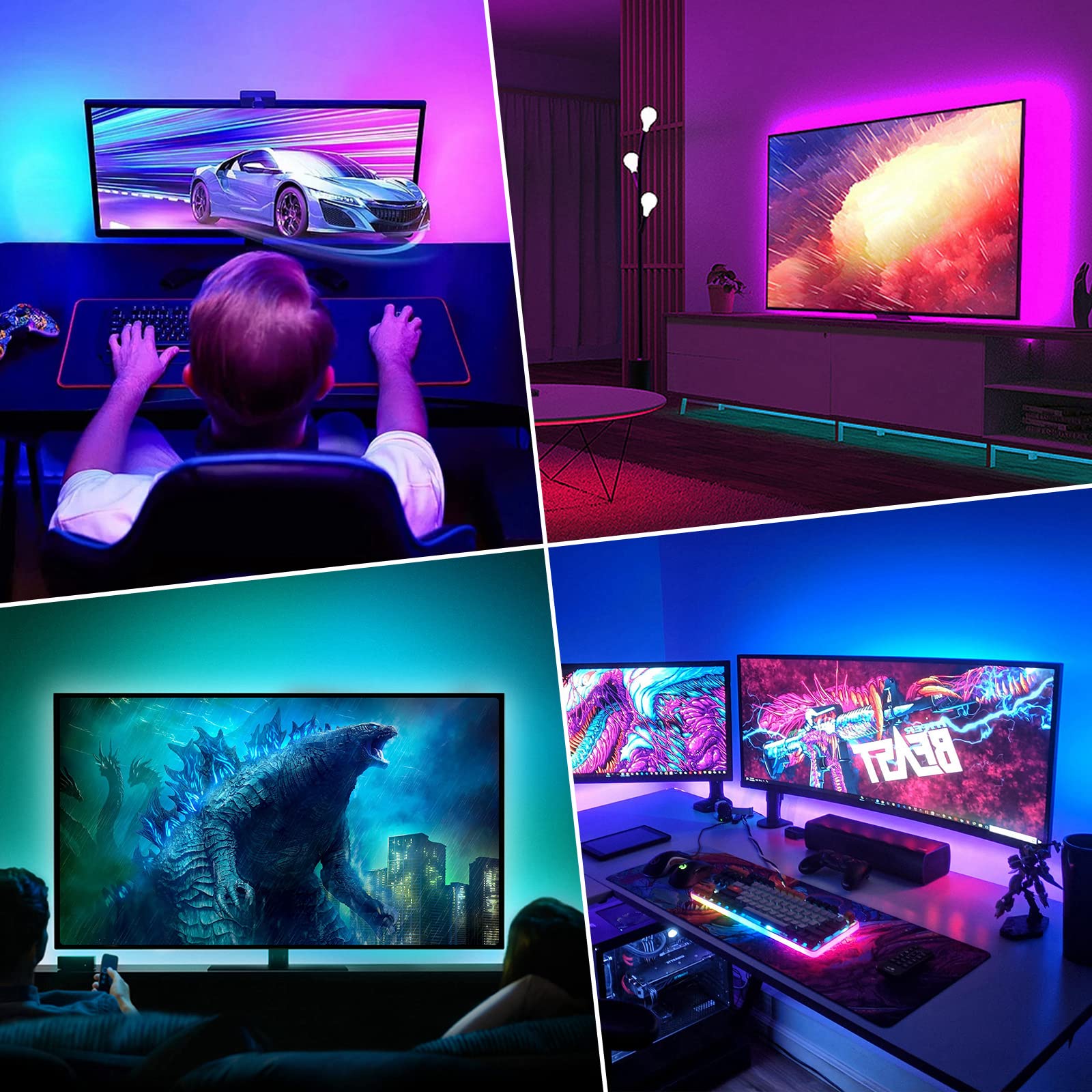 Striscia LED 3 m, striscia LED RGB, retroilluminazione TV per monitor da 40 a 50 pollici, aggiornamento dell'illuminazione USB TV, controllo app, sincronizzazione musicale, decorazione per TV,