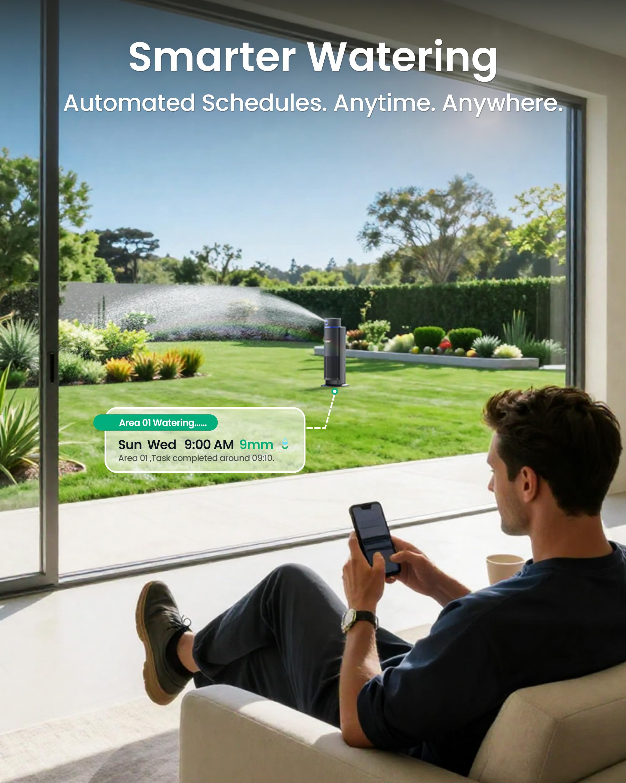 Aiper IrriSense 2 Smart Irrigation System, 4-in-1 Multi-Zone Watering Device, App Control, Smart Scheduling, Garden Sprinkler with Rain Sensor, for Lawns up to 4,800 sq.ft.-Blue - 2