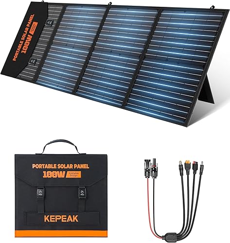 KEPEAK Panel solar portátil de 100 W, panel solar plegable con QC3.0 y PD, cargador solar impermeable de alta eficiencia para casas rodantes,