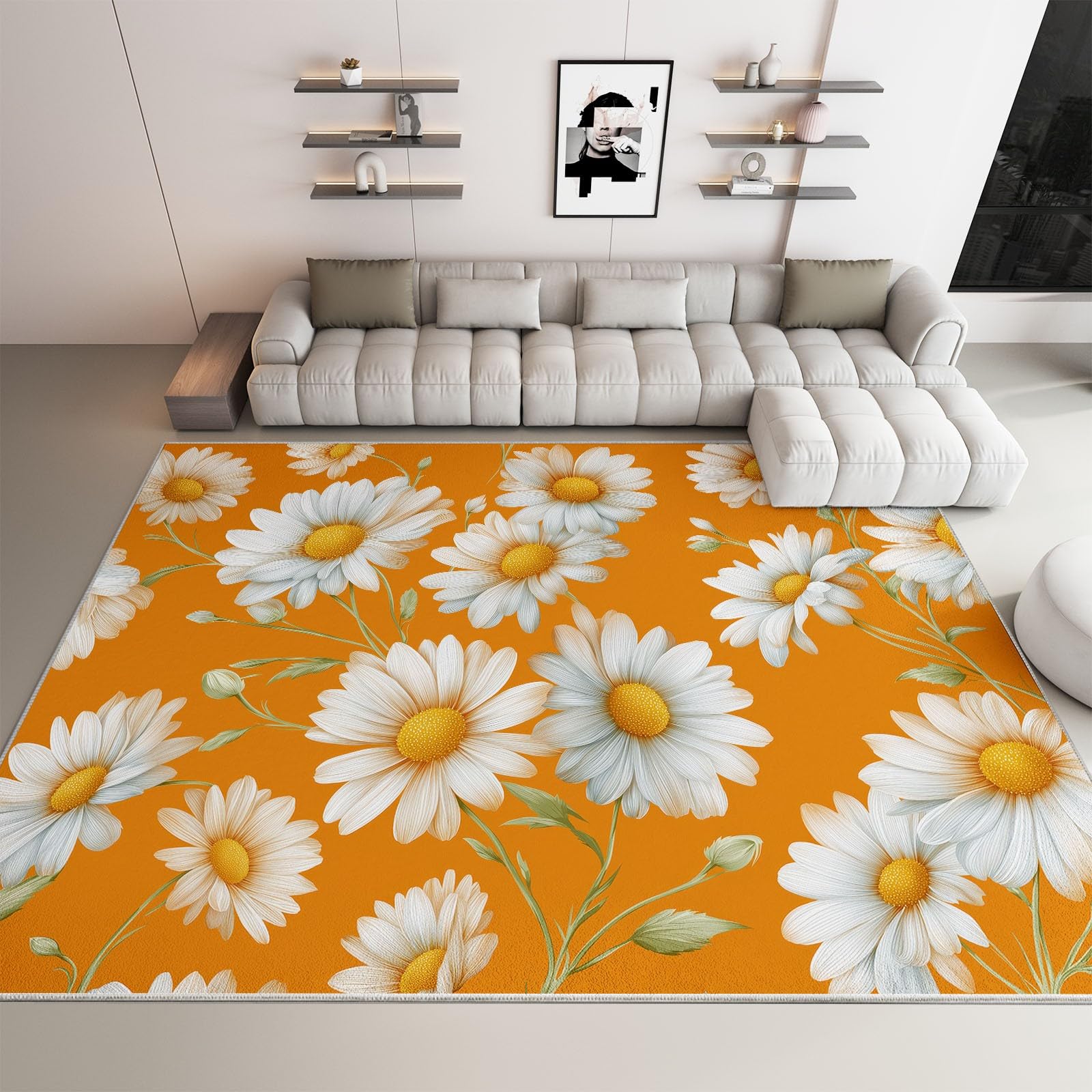 Tapis de salon moderne floral marguerite 120x170 cm pour réchauffer votre chambre ou couloir