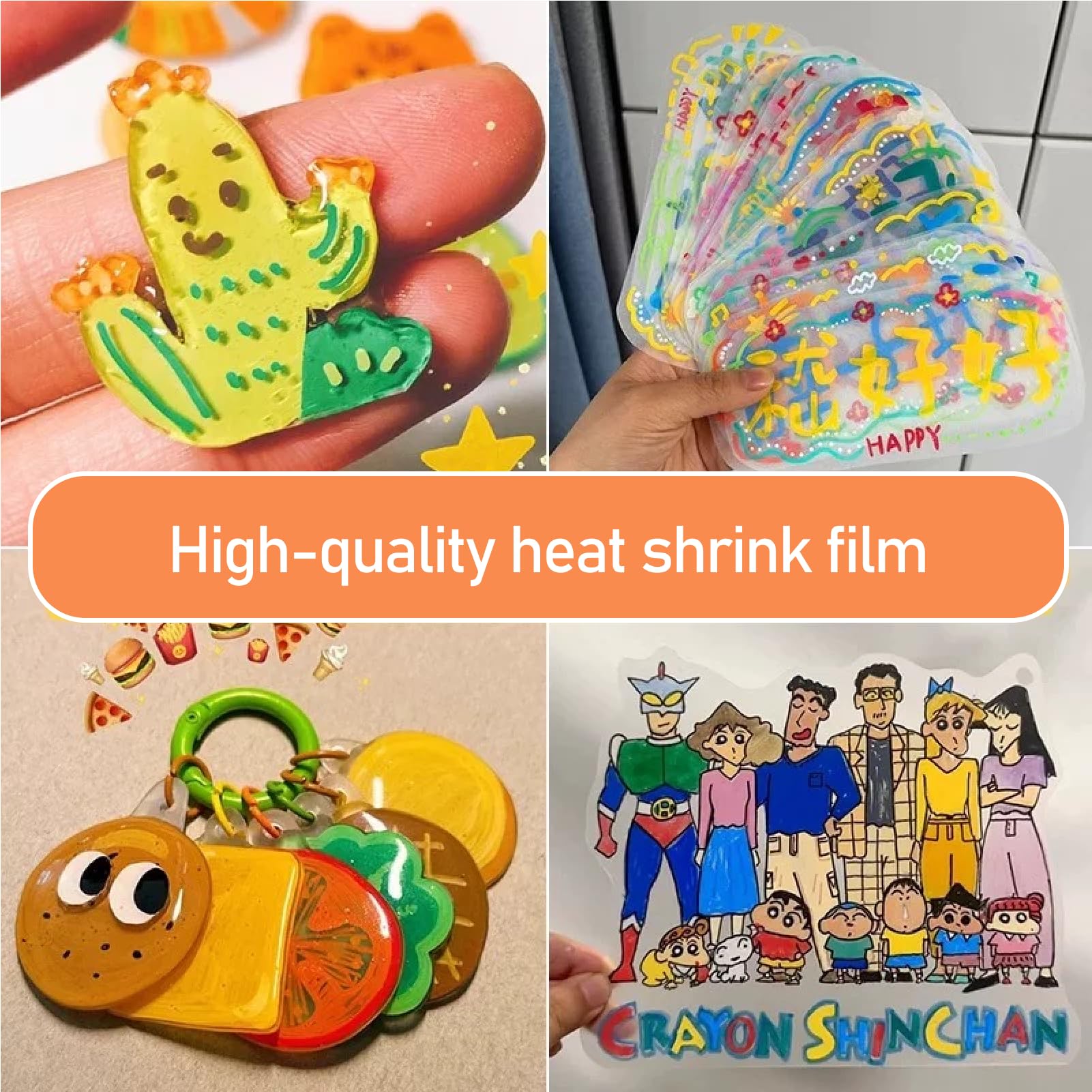Flewdart 36 przezroczystych szalonych tworzyw sztucznych 14,5 x 20 x 0,3 cm, szalony papier termokurczliwy termokurczliwy, szalony arkusz z tworzywa sztucznego rysunek tylko do ręcznego malowania, nie