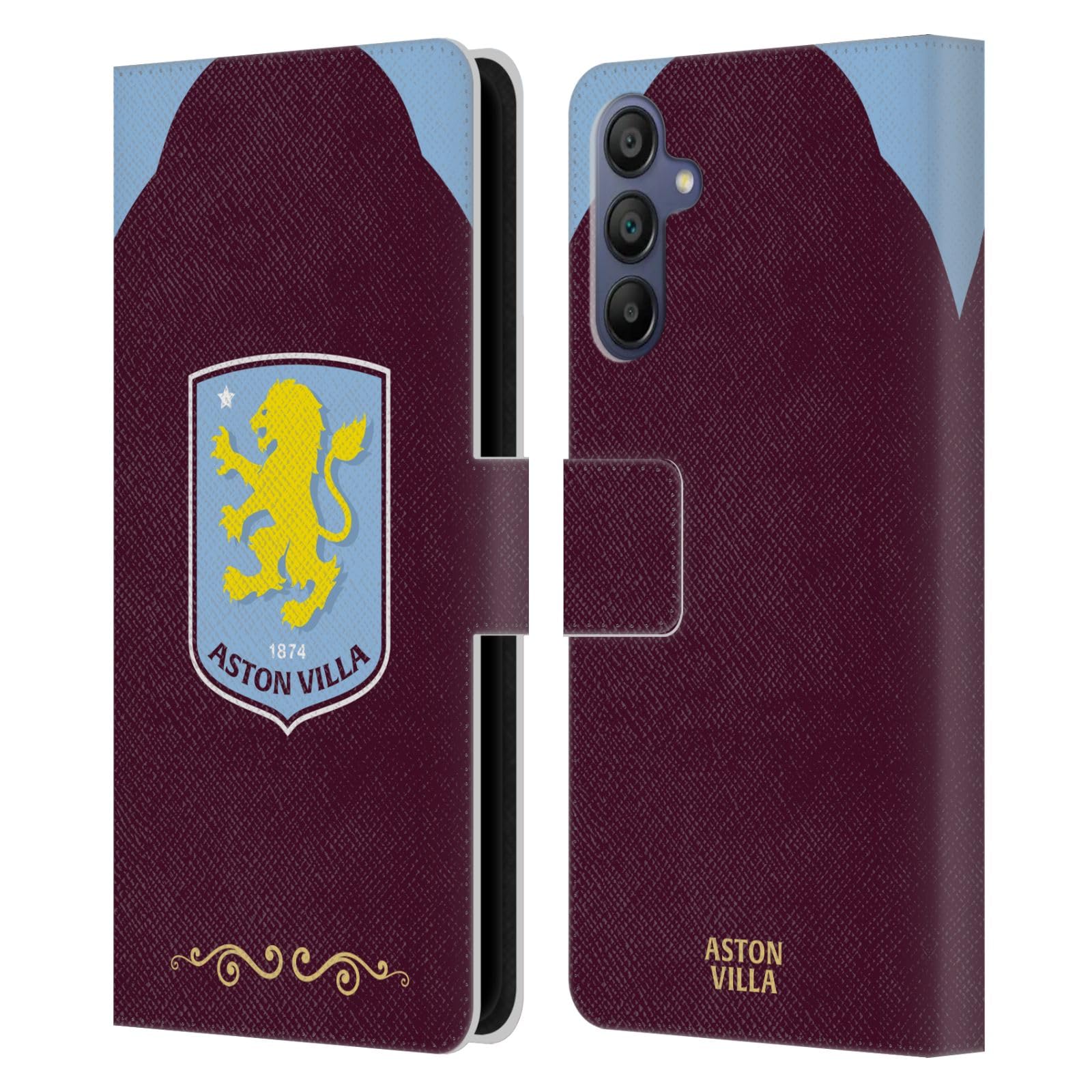 Head Case Designs Officially Licensed Aston Villa Football Club Home 2025/26 Crest Kit Leather Wallet Case Compatible With Samsung Galaxy A15