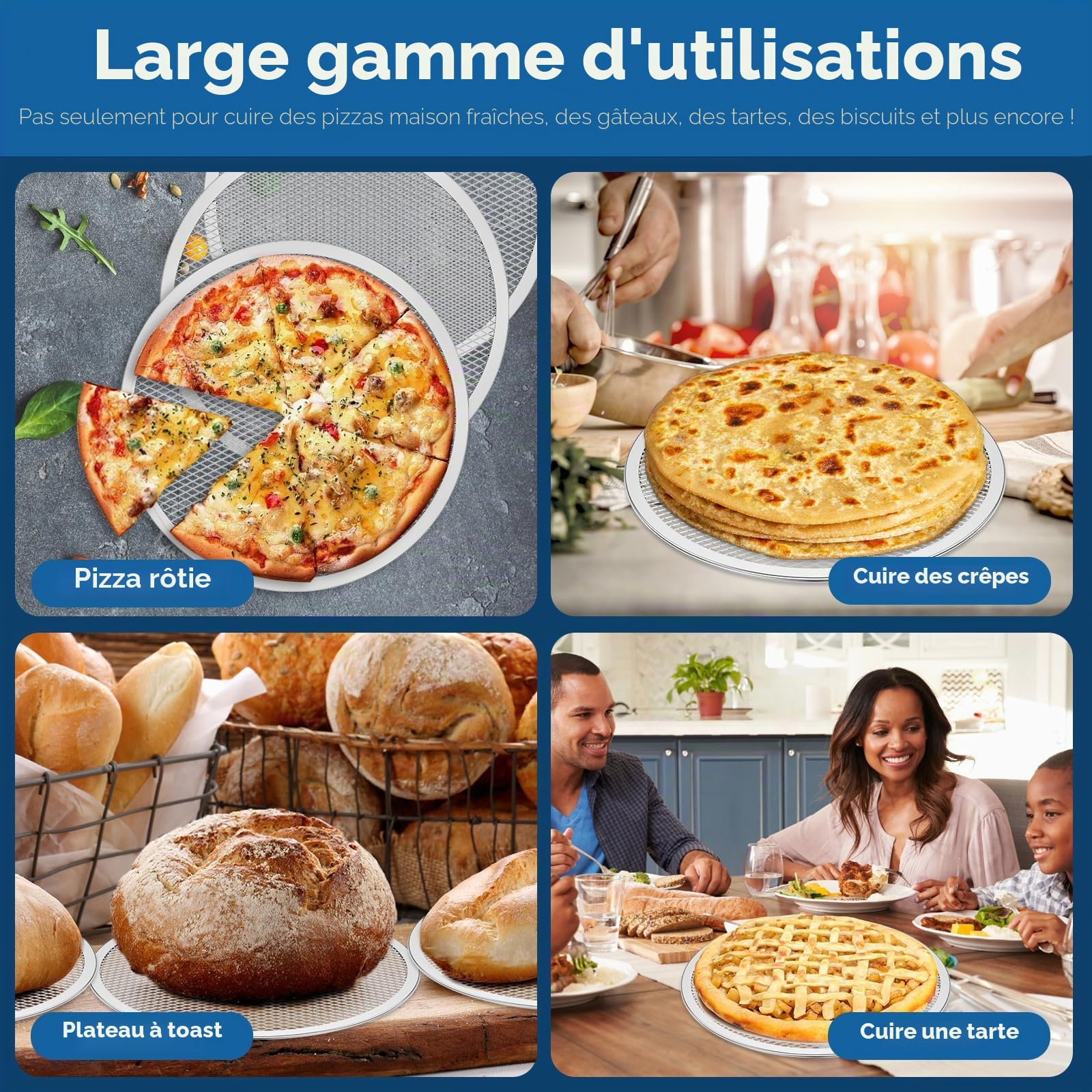 Lot de 6 grilles à pizza perforées antiadhésives de 30,5 cm - Rondes avec revêtement antiadhésif - Résistantes à la température - Réutilisables