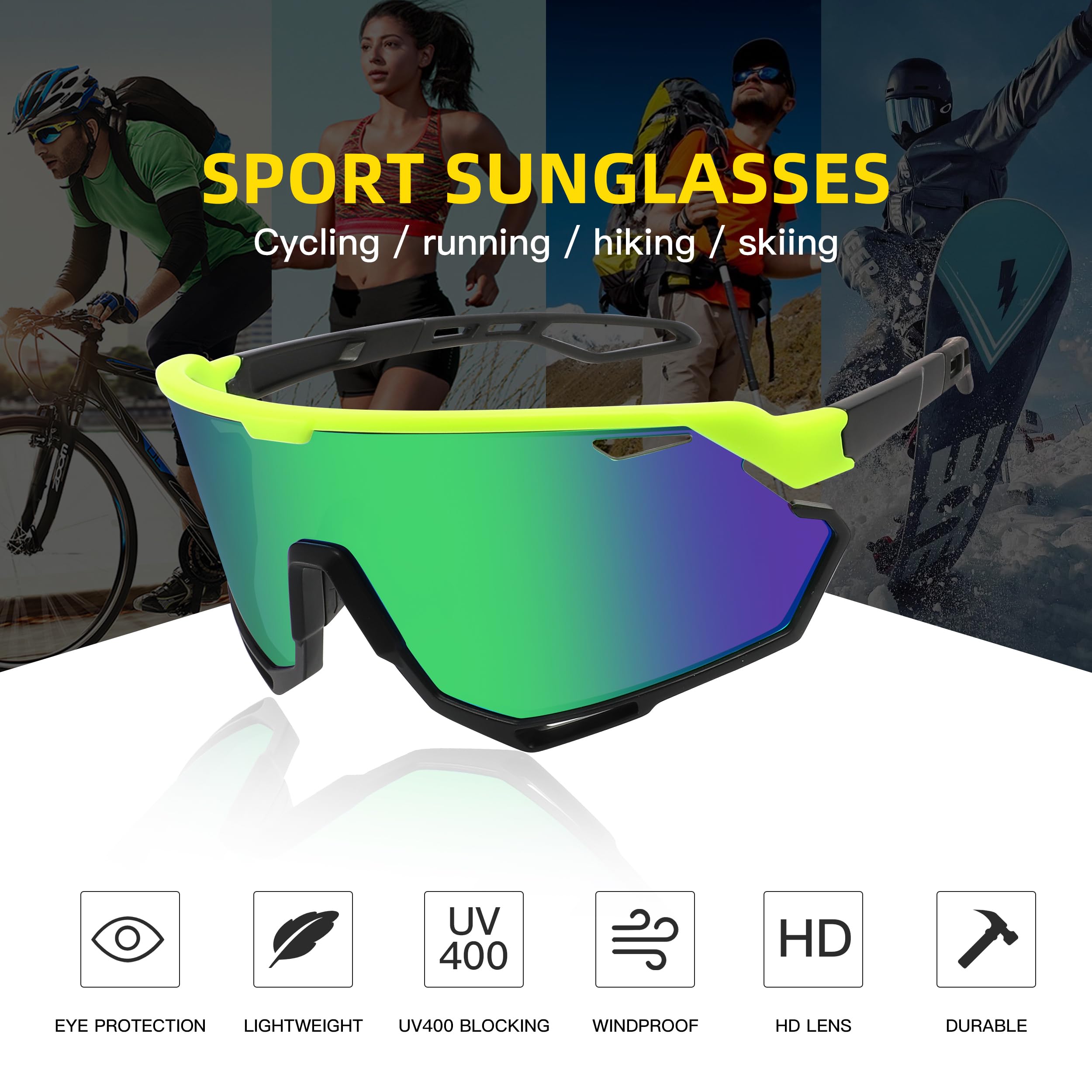 SINSPORT eyewear Occhiali sportivi Occhiali da sole Occhiali da ciclismo da uomo Donne con protezione UV400 per la guida in auto Corsa Ciclismo Pesca Occhiali da sole da golf