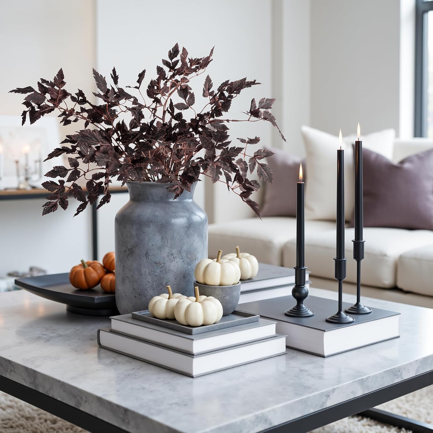 Ttranewsoo Artificial Cimicifuga Plant Leaf Fake Plants 4PCS Fall Stems for Vases 23.6In Fake Leaves Silk Plants for Fall Decorations for Home Dining Table, Wedding, Fireplace Decor No vase