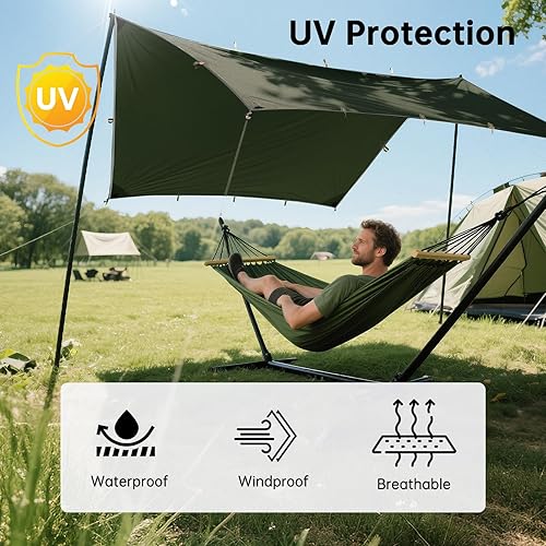 Miniatura 4 de FREE SOLDIER Lona de camping impermeable portátil multifuncional para acampar al aire libre, toldo de viaje, refugio para mochileros, lona para
