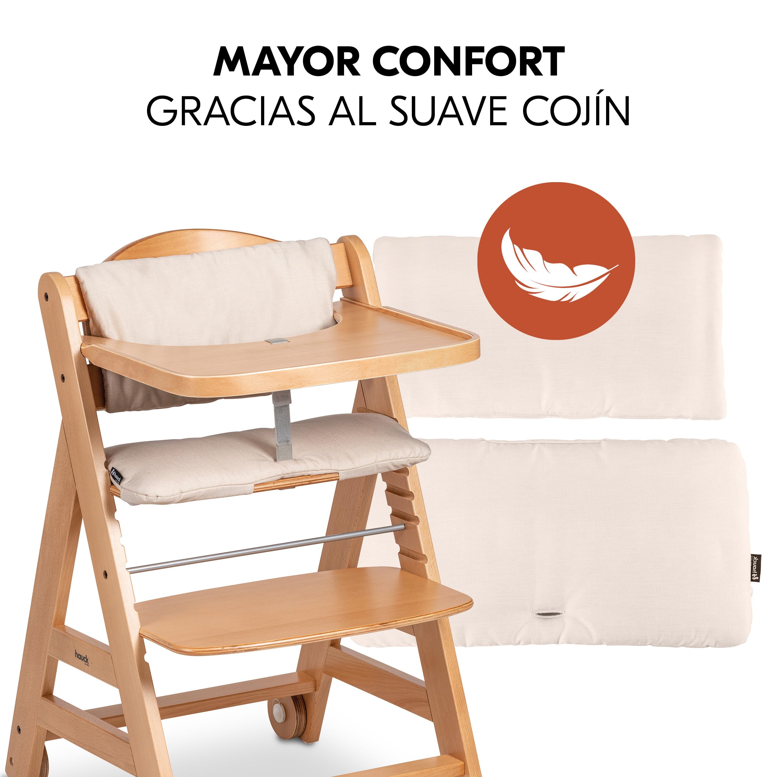 hauck Beta Plus Newborn Set Eco Bouncer Trona de Madera para Bebé desde el Nacimiento - Sillas Tronas para Niños con Hamaca Recién Nacidos Cojín y Bandeja - Natural