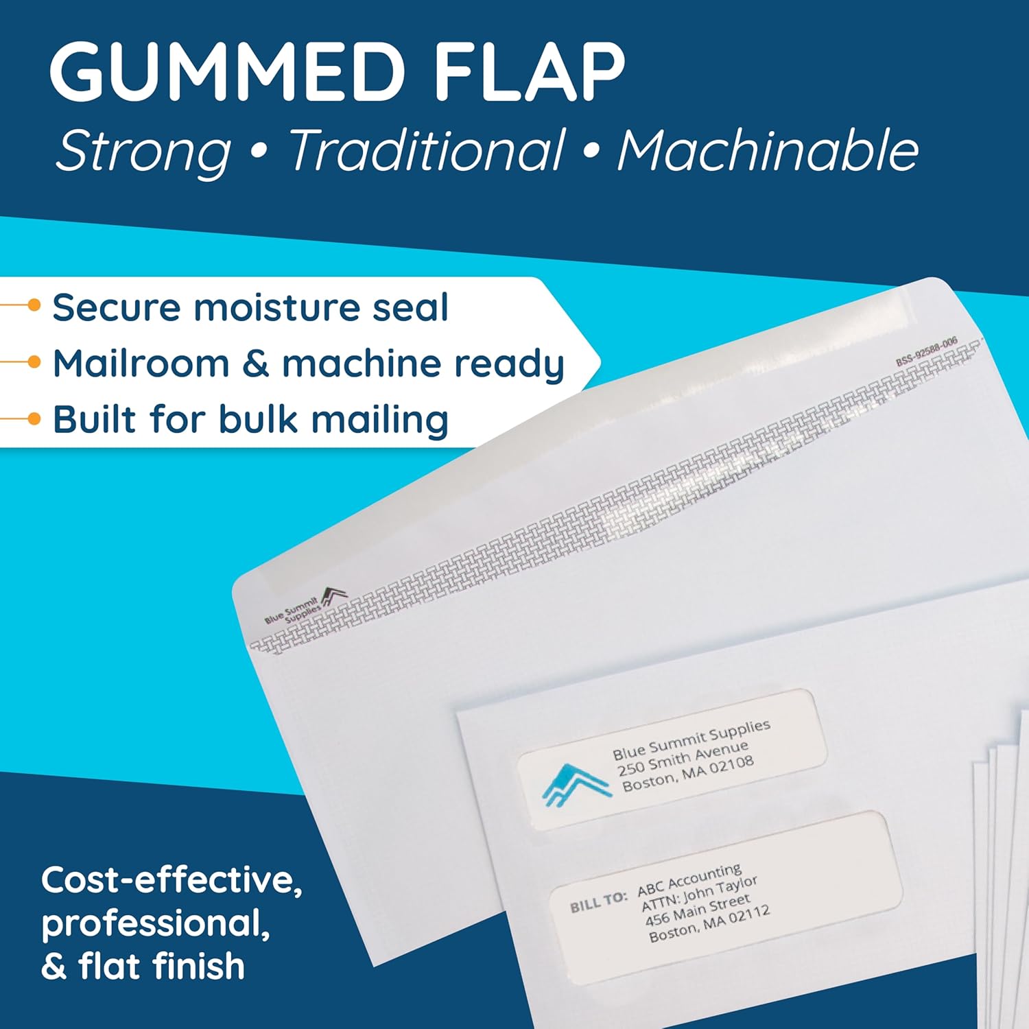 500 No. 10 Gummed Double Window Security Envelopes - Perfect Size for Multiple Business Statements, Quickbooks Invoices, and Return Envelopes - Number 10 Size 4 1/8 X 9 ½ Inch