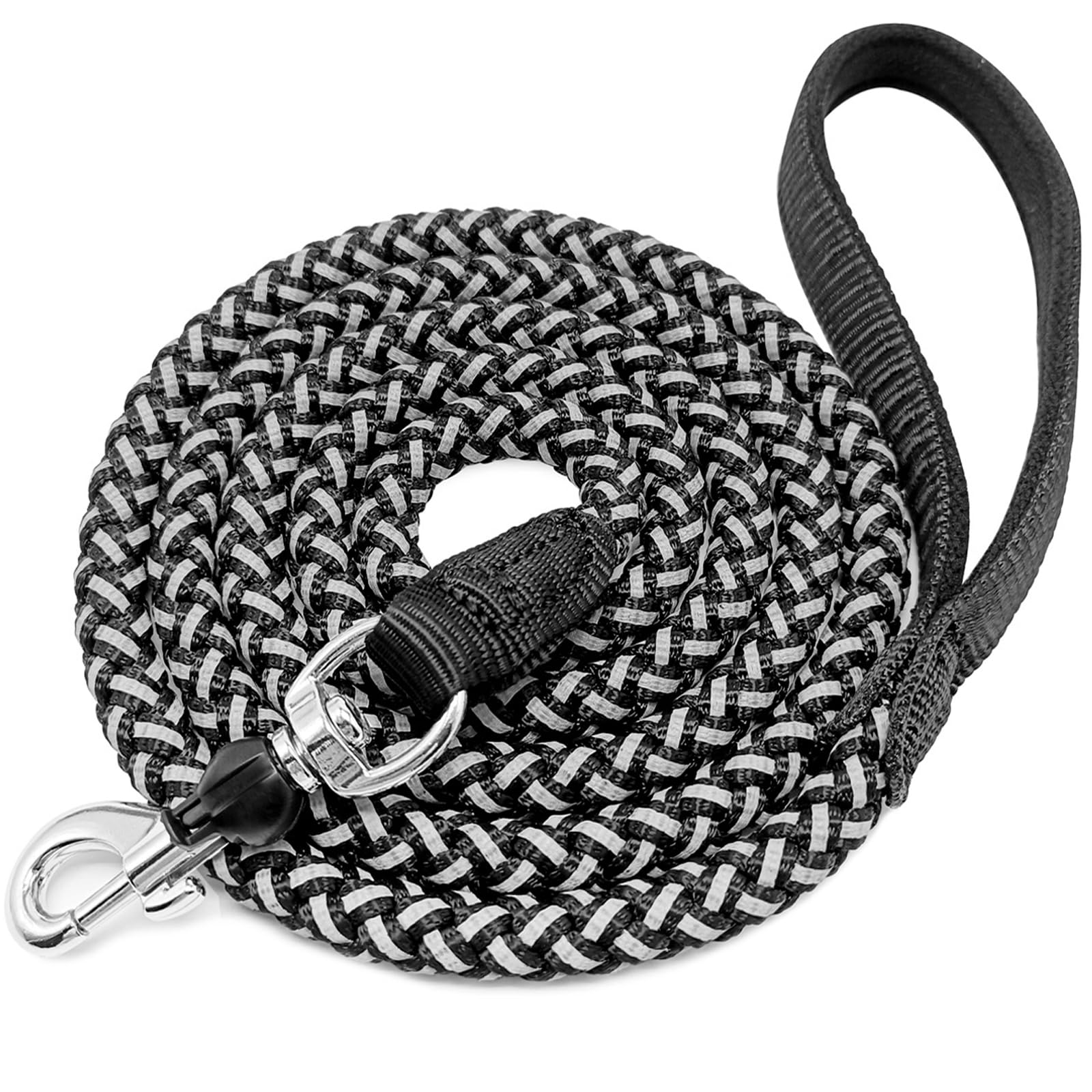 Reflective Dog Leash, 2/3/4/6/10 Foot Strong Nylon Rope Braided Heavy Duty for Large Medium Small Dogs Walking Training Leads (Black, 6ft * 1/2")