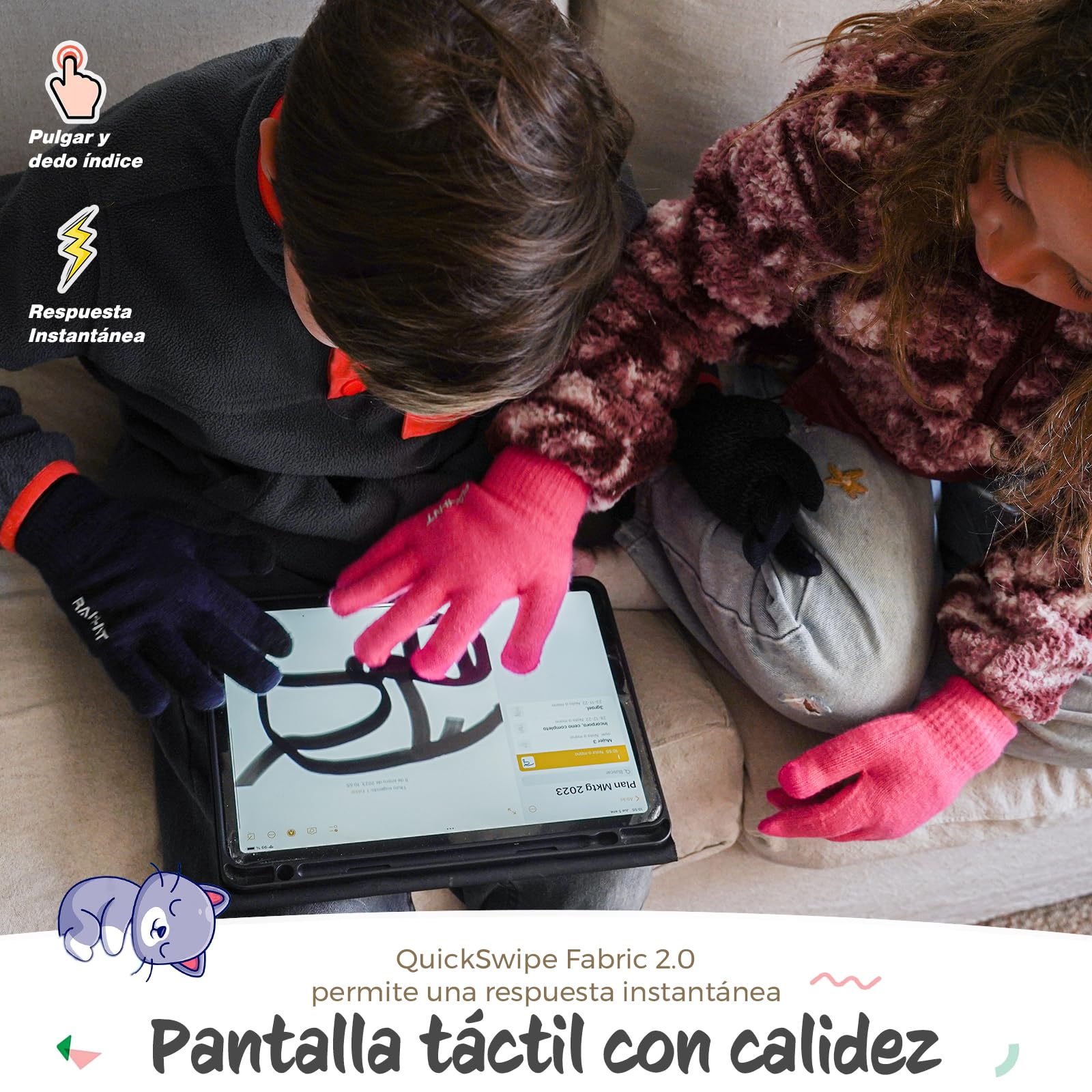 Rahhint Guantes Lana Invierno Termicos para Niños y Niñas 4-15 Años con Punto Pequeños Forro Polar Aislado