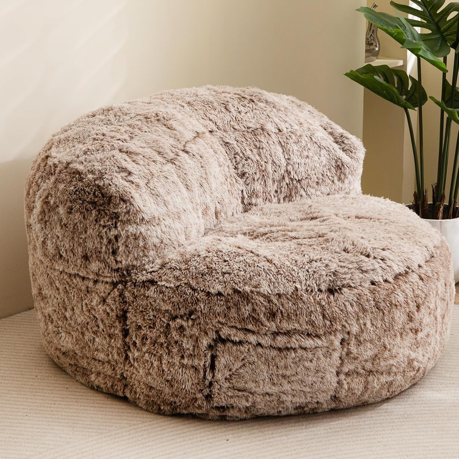 BYBYME Giant Bean Bag Chair, Faux Fur Bean Bag Couch with Filler Large Living Room Bean Bag Chairs for Adults, Big Lazy Sofa Accent Chair with Pocket Floor Chair Plush Coffee Adult