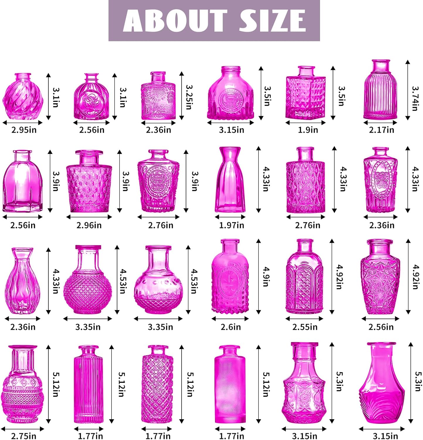 Glass Bud Vases Set of 24, Purple Vintage Small Vases for Flowers, Mini Glasses in Bulk, Small Flower Design for Centerpieces Wedding Decorations Home Flower Party Decor - Image 2