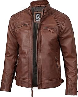 Decrum Mens Leather Jacket - Real Lambskin Cafe Racer Style Casual Leather Jacket Men