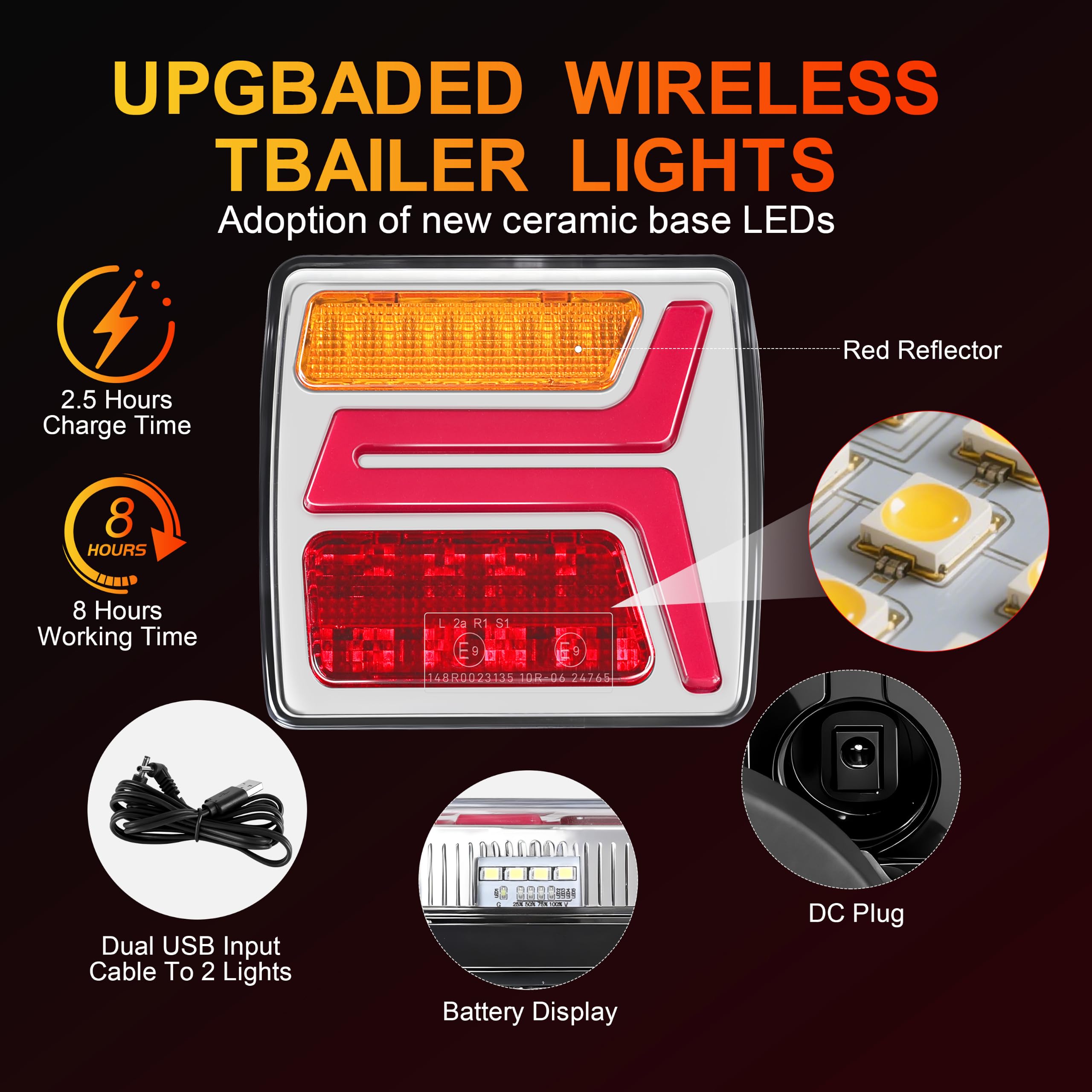 Set di fanali posteriori a LED per rimorchio, 12/24 V, magnetici, wireless, impermeabili, per camion, roulotte o camion, omologate ECE EMV