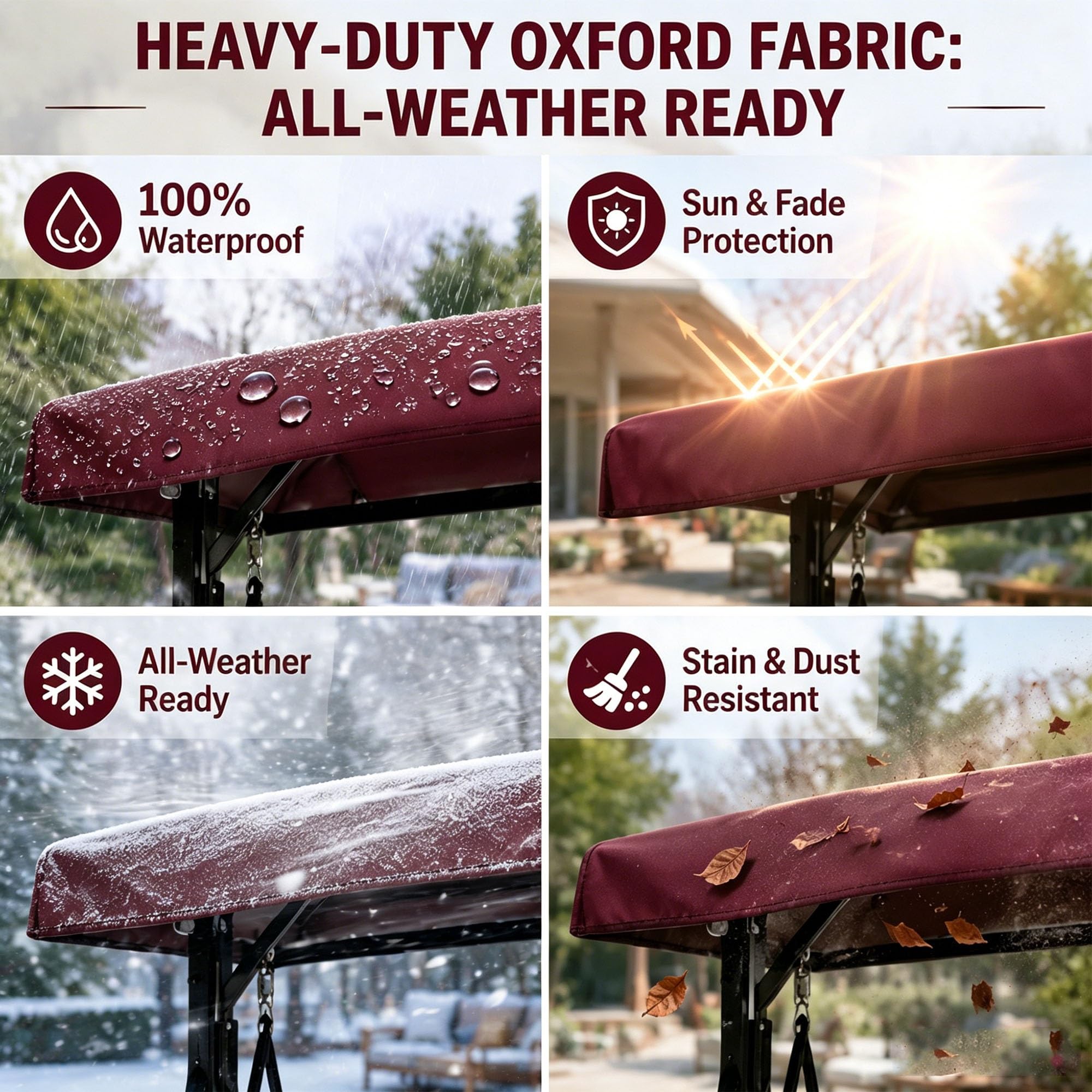 Telo di Ricambio per Dondolo Impermeabile 2 Posti(Wine red,78 x 49in/198 x 125cm)