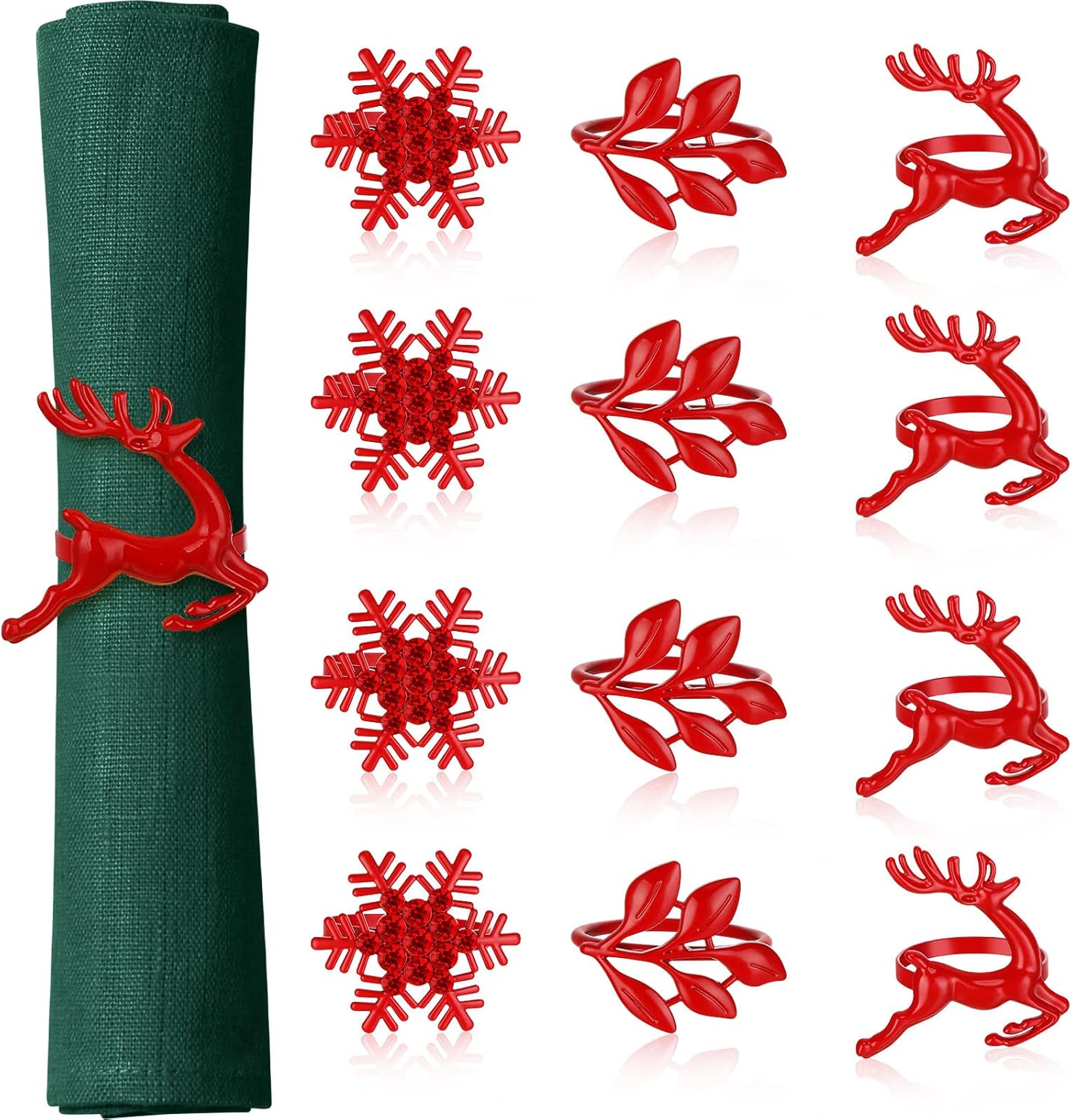 Christmas Napkin Rings, Metal Leaf Napkin Holders Xmas Elk Reindeer Napkin Buckle Rhinestone Snowflake Napkin Ring Holders Dinner Table Rings Decor for Christmas Wedding (Silver, 6 Pieces) : Home & Kitchen