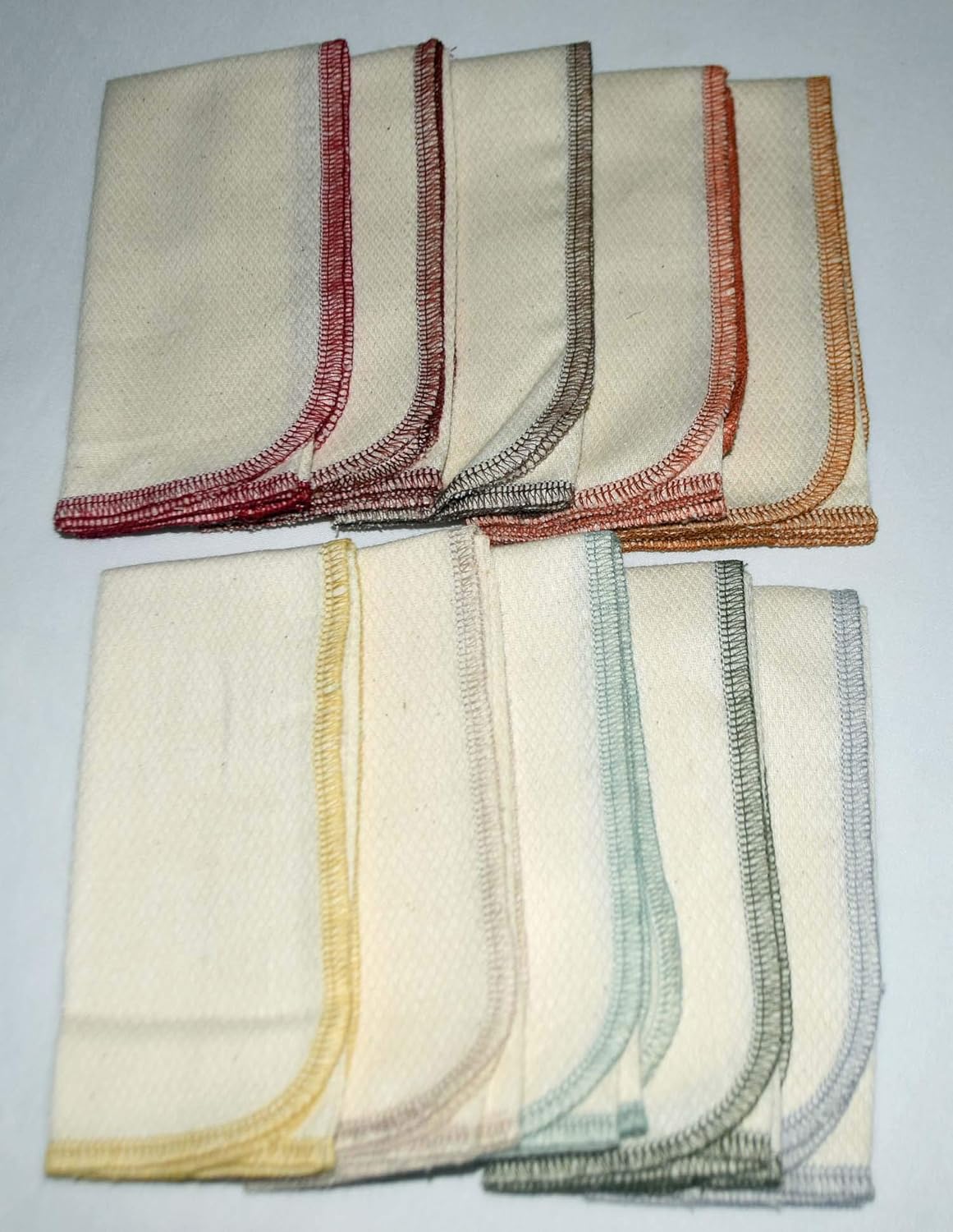 Gina's Soft Cloth Shop 1 Ply Organic Cotton Paperless Towels 11x12 Inches 10 Pack with Assorted Earthtone Edging - Proudly Made in the USA!