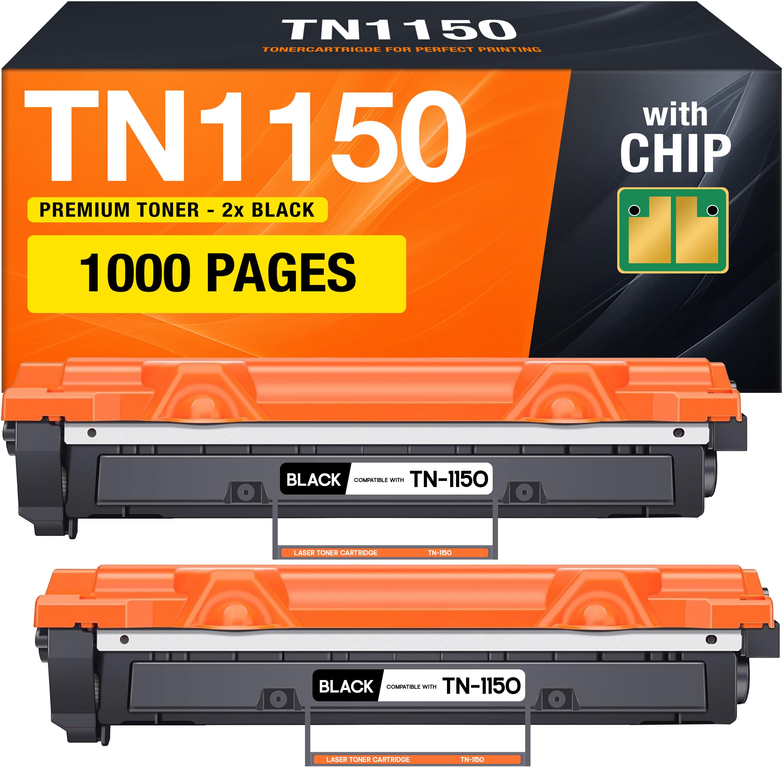 Supply Guy TN1150 TN-1150 Cartouches de Toner avec Puce Compatible pour Brother HL-L1240W DCP-L1640W DCP-L1660W HL-L1242W DCP-L1642W - Noir Multipack (2X Toner)