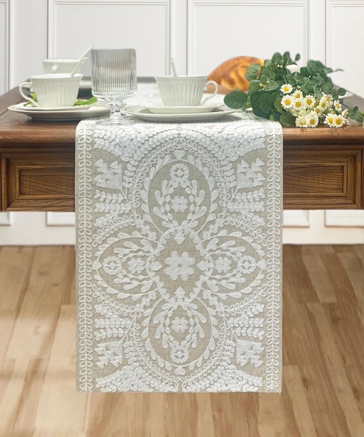 KEVA Boho Table Runner 72inches Long, Farmhouse Linen Table