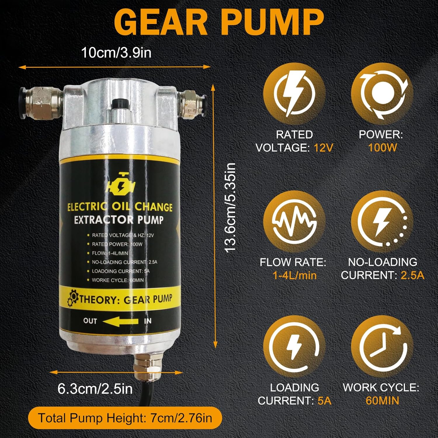 MILADO 12V 100W Electric Oil Change Extractor Pump Set,1-4L/min Fluid Transfer Pump for Engine Oil, Diesel Oil, Transmission Fluid, Gear Oil, Suitable for Boat, Car, Truck, Motorcycle, Lawnmower
