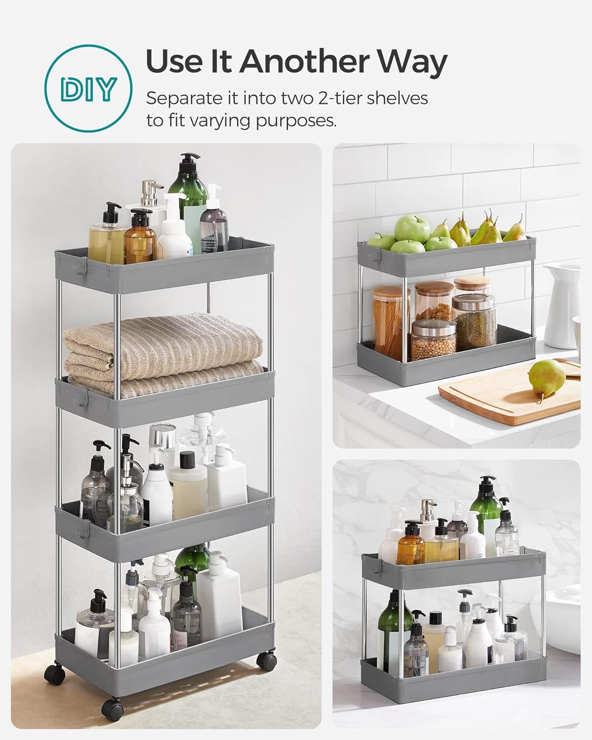 Organizzatore Scale Con 5 Sacchetti - Cesto Pieghevole L Per Scalini, Grigio - Foto 6