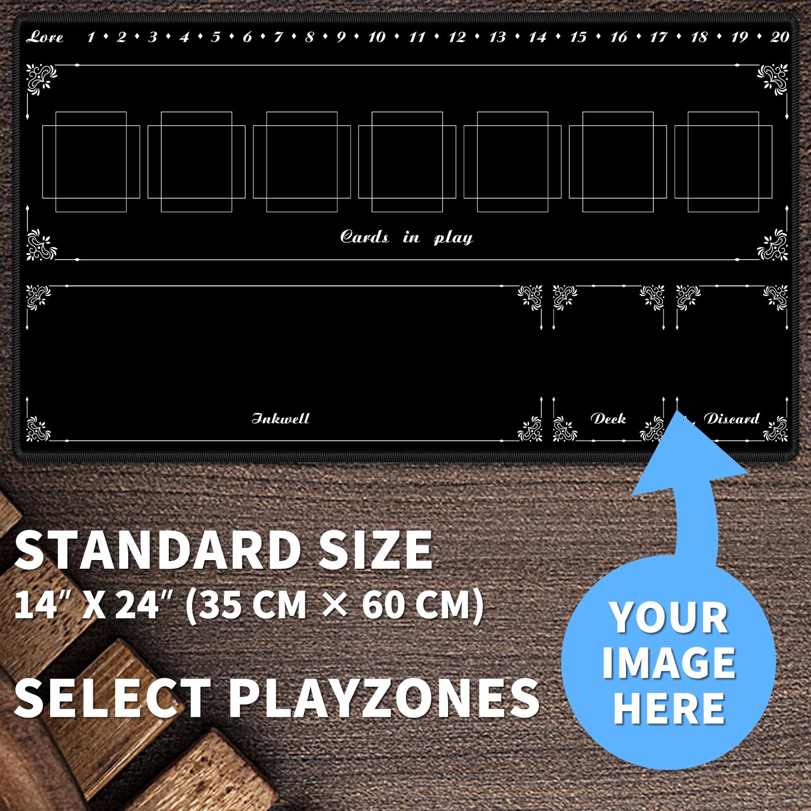 Custom Design for Lorcana Playmat with Zones, Customized Printed All Images Game Mat 14" x 24" for Lorcana TCG Card Game Play Mats Commander Deck Tabletop Gaming Fan Mousepad Personalized Gift, Style2
