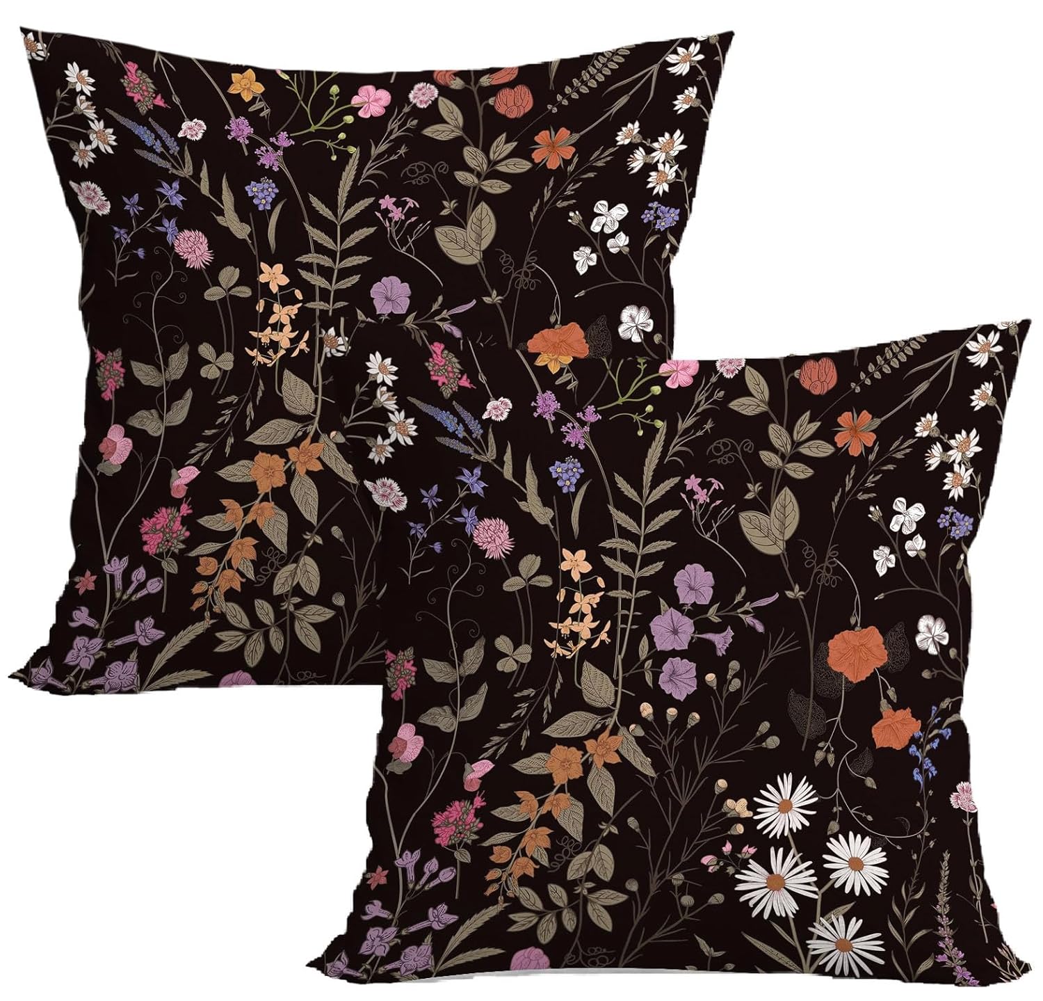 Black Floral Throw Pillow Covers Black Cottagecore Pillow Covers 18x18 Spring Summer Flower Outdoor Pillow Case Decorative for