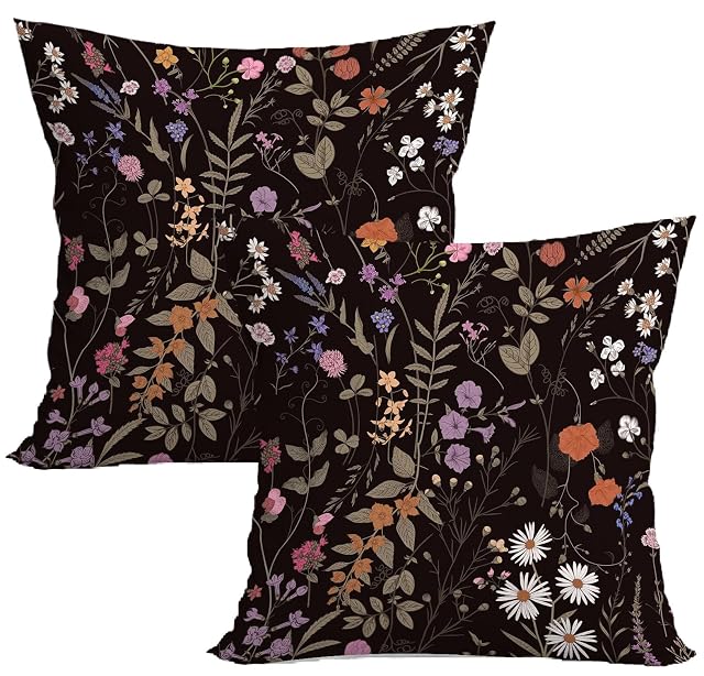 Black Floral Throw Pillow Covers Black Cottagecore Pillow Covers 18x18 Spring Summer Flower Outdoor Pillow Case Decorative for