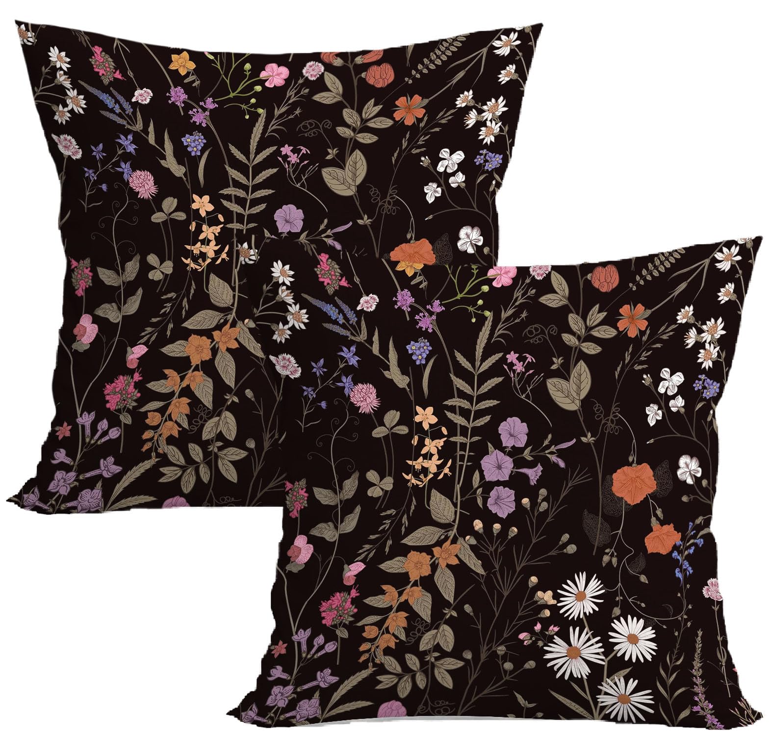 Black Floral Throw Pillow Covers Black Cottagecore Pillow Covers 18x18 Spring Summer Flower Outdoor Pillow Case Decorative for