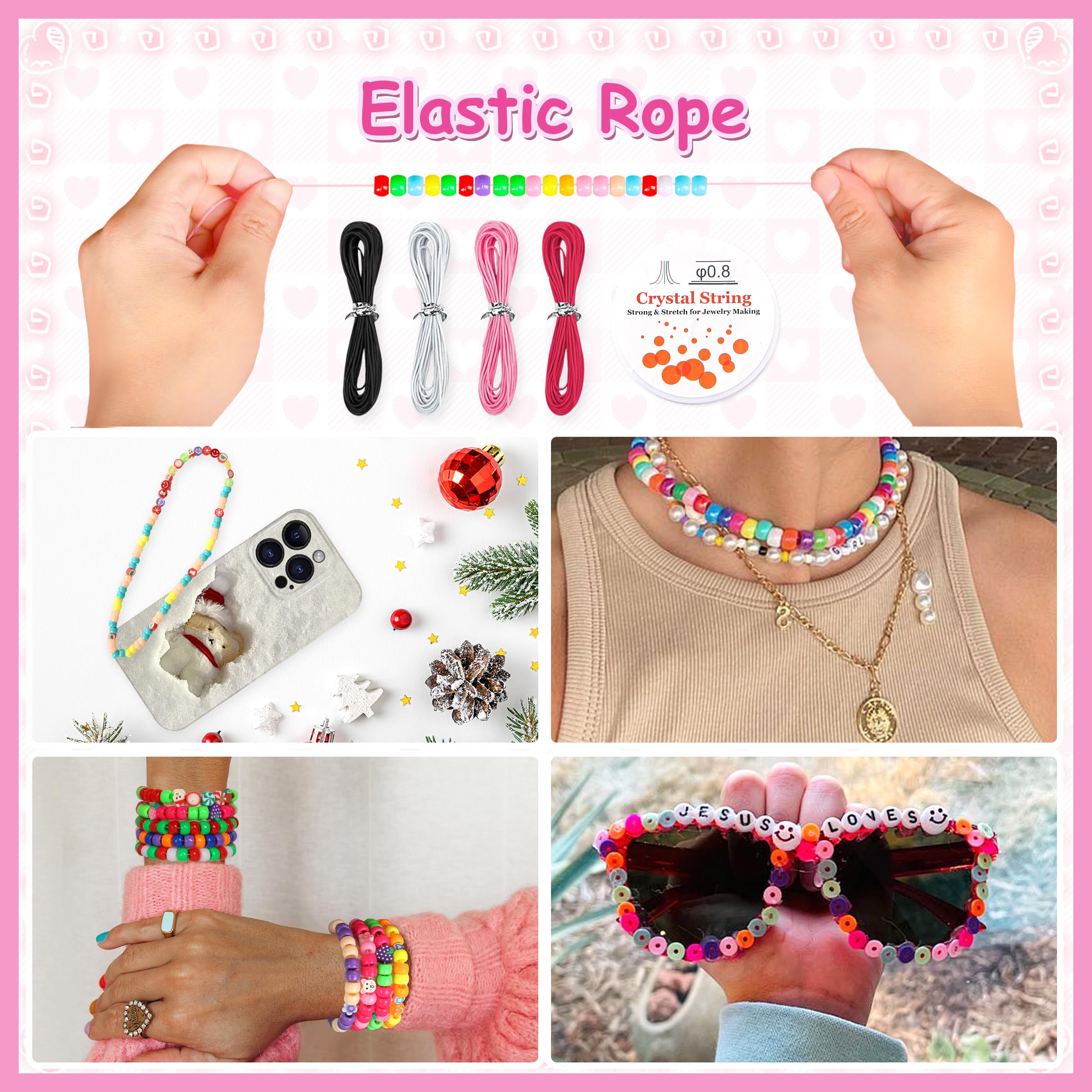 Bracelet Making Kit for Beginners - Smile Face, Letter, Clay Beads for Jewelry Making Friendship Bracelets - DIY Arts and Crafts Christmas Gifts Toys for Kids Age 6+ - Image 4