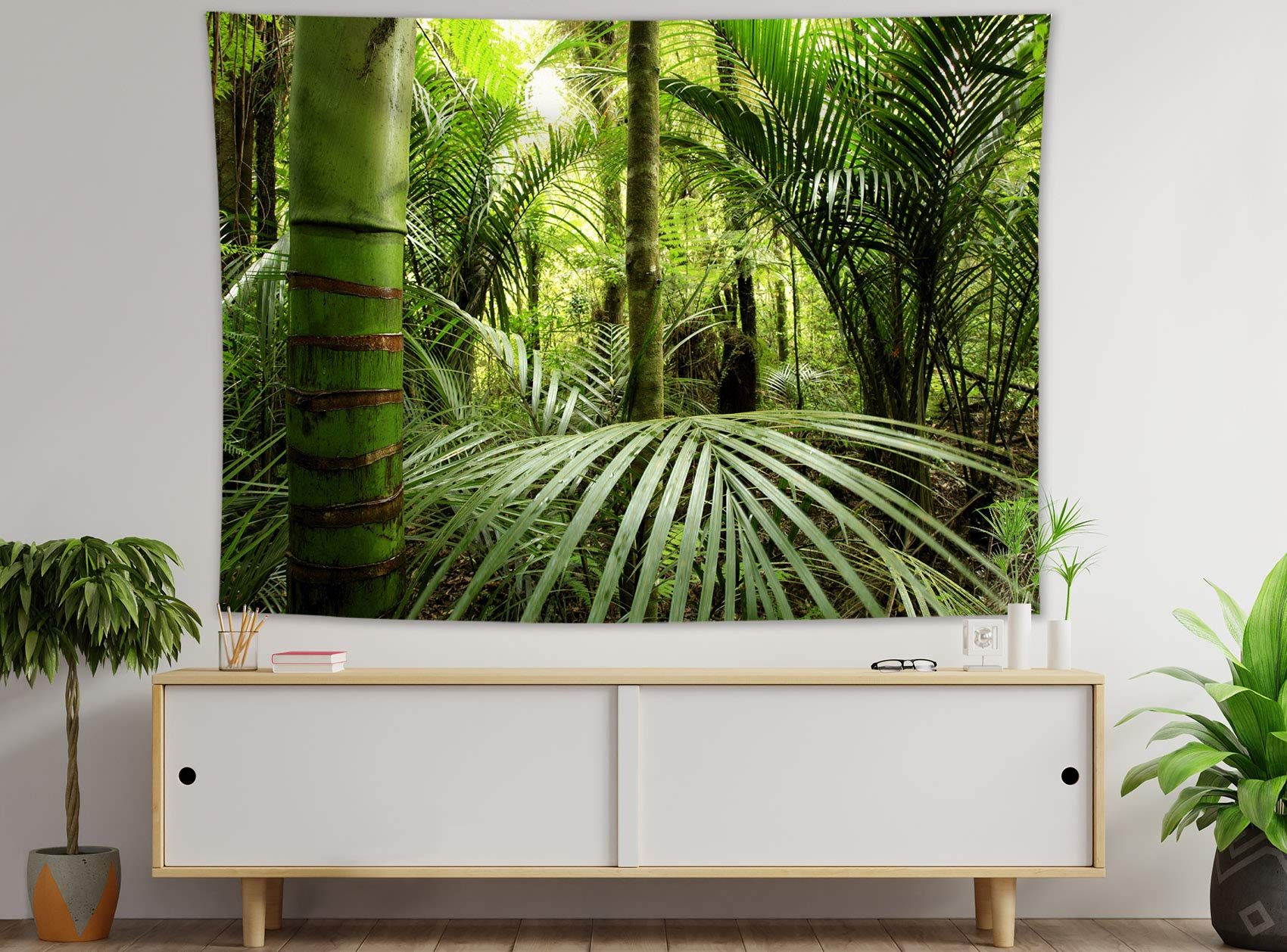 LB Tapisserie Murale Jungle Tropicale 235x180cm - Feuilles Palmier Vert Et Animaux Sauvages Pour Décoration Maison