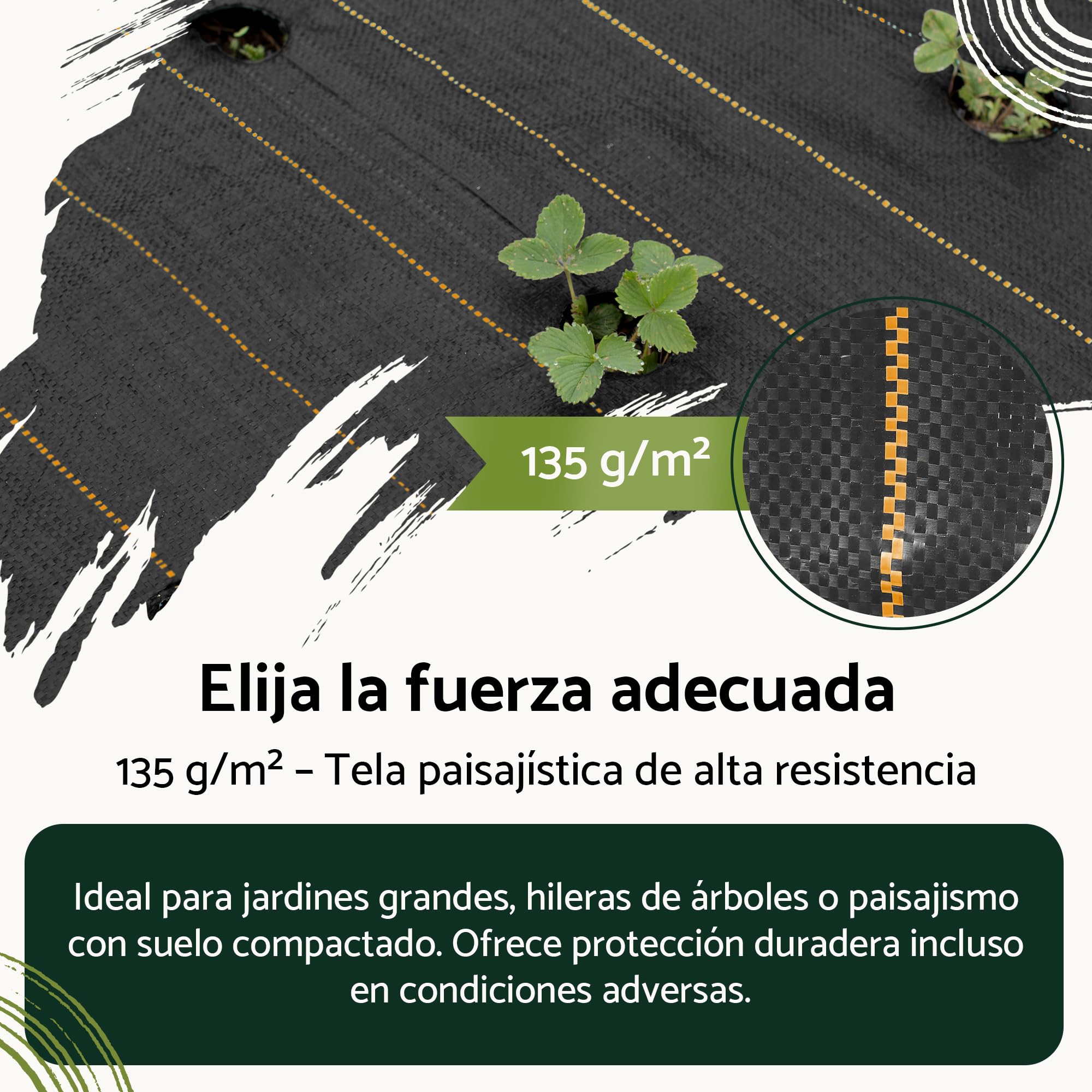 GARDENIX Fieltro para malas hierbas con 50 anclajes, 105 m² (2,1 m x 50 m), permeable al agua, 135 g/m², color negro, resistente a los rayos UV, tejido para malas hierbas, tejido para el suelo, tejido