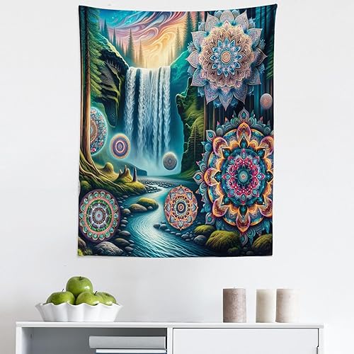 Miniatura 164 de Ambesonne Tapiz hawaiano, Costa Na Pali en la isla de Kauai en Hawái, día soleado, horizonte de montaña, colgante de pared para dormitorio, sala