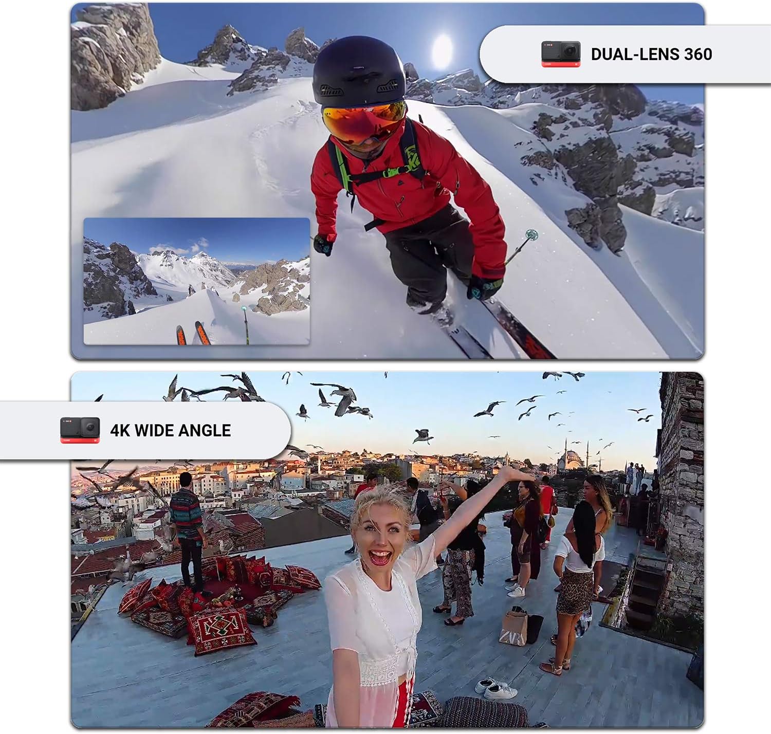 Black Friday Sale 2022 Insta360 ONE R Twin Edition (360 Camera + 4K Wide Angle) + SanDisk 64GB SD Card + Monopod + Chest Strap + Head Strap + Bike Mount - Top Accessory Bundle