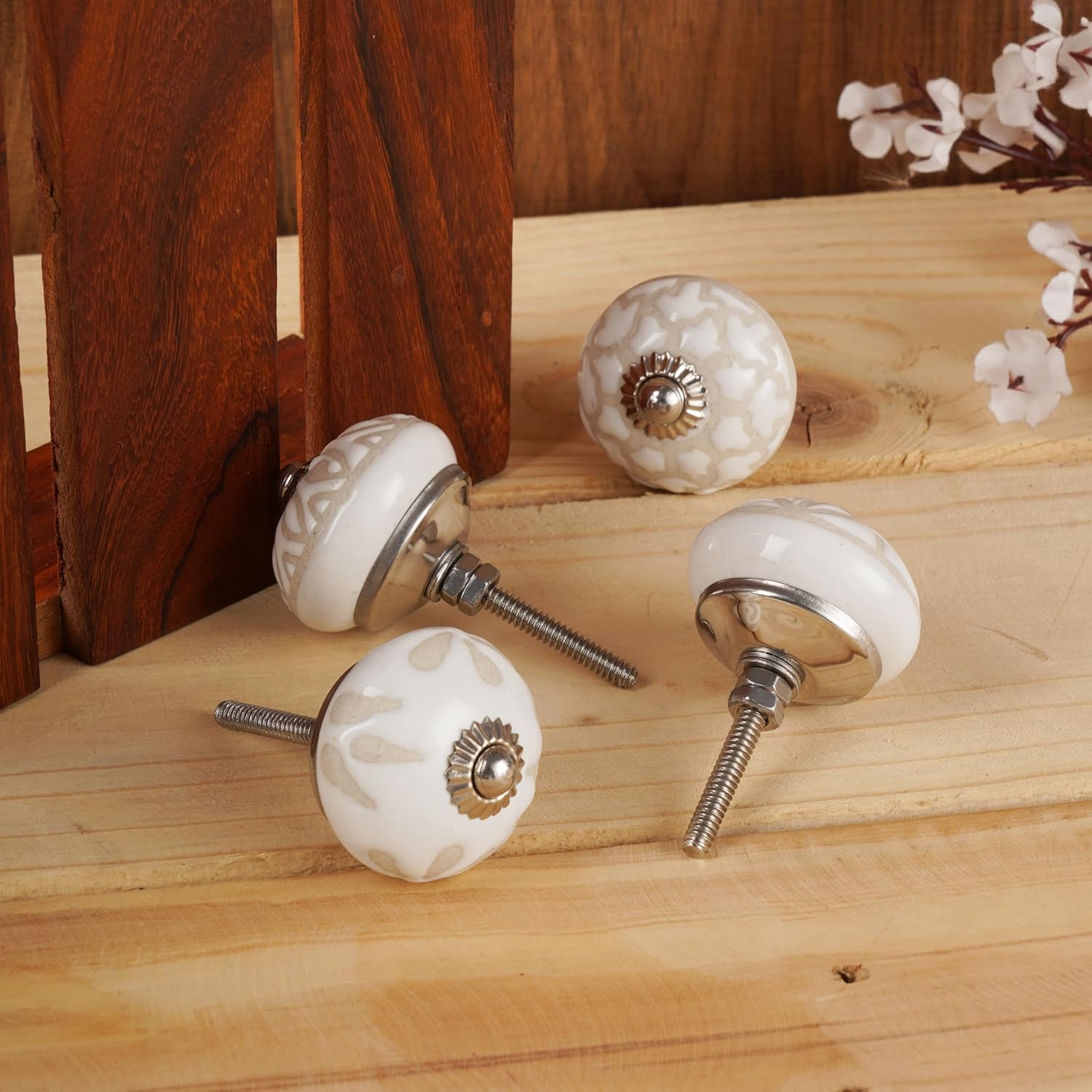 Ajuny White Ceramic Knobs for Cabinet Dresser Door Drawer and Furniture Pulls for Cupboard Kitchen Bathroom Drawers Handmade Pottery Decorative Knob Pack of 10