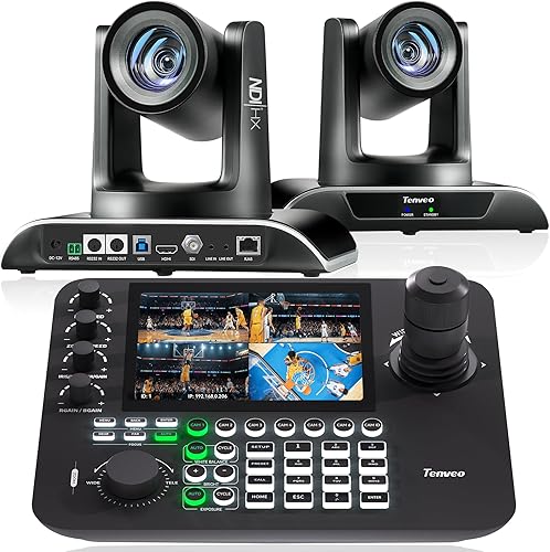 Tenveo Kits de cámara y controlador PTZ - Cámara PTZ NDI de seguimiento automático 30X (2 piezas) con SDI/HDMI/USB3.0/LAN (PoE) y controlador PTZ