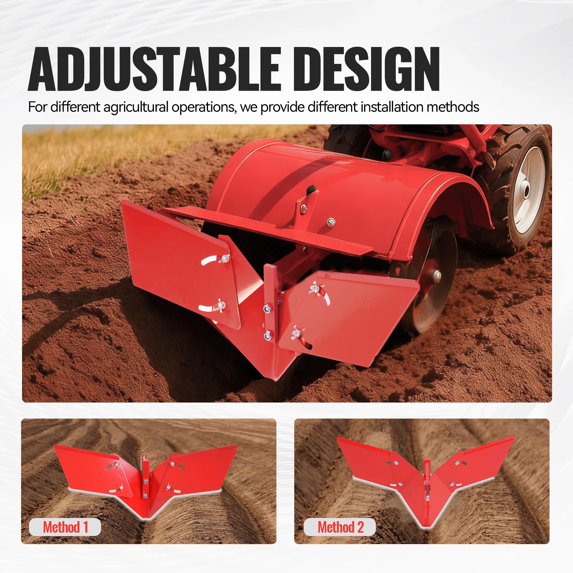 Wutist Hiller Furrower - Kit de desbrozador para timón trasero con ala ajustable para recuperación de tierra, conexión de 3 tipos, acero rojo, repuesto para 15683 Hiller-Furrower