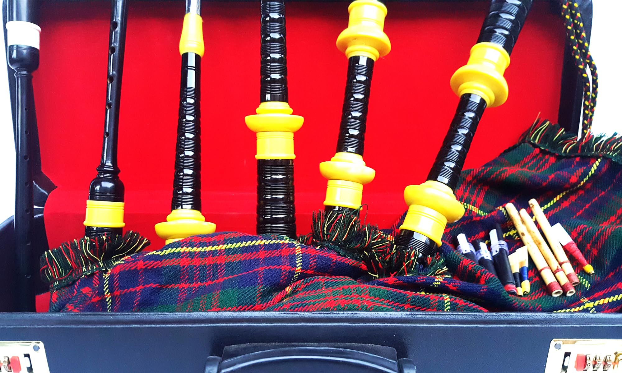 Highland Bagpipe With Free Case & Tutor Book - Rosewood Black Finish & Hunting Stewart Tartan Cover