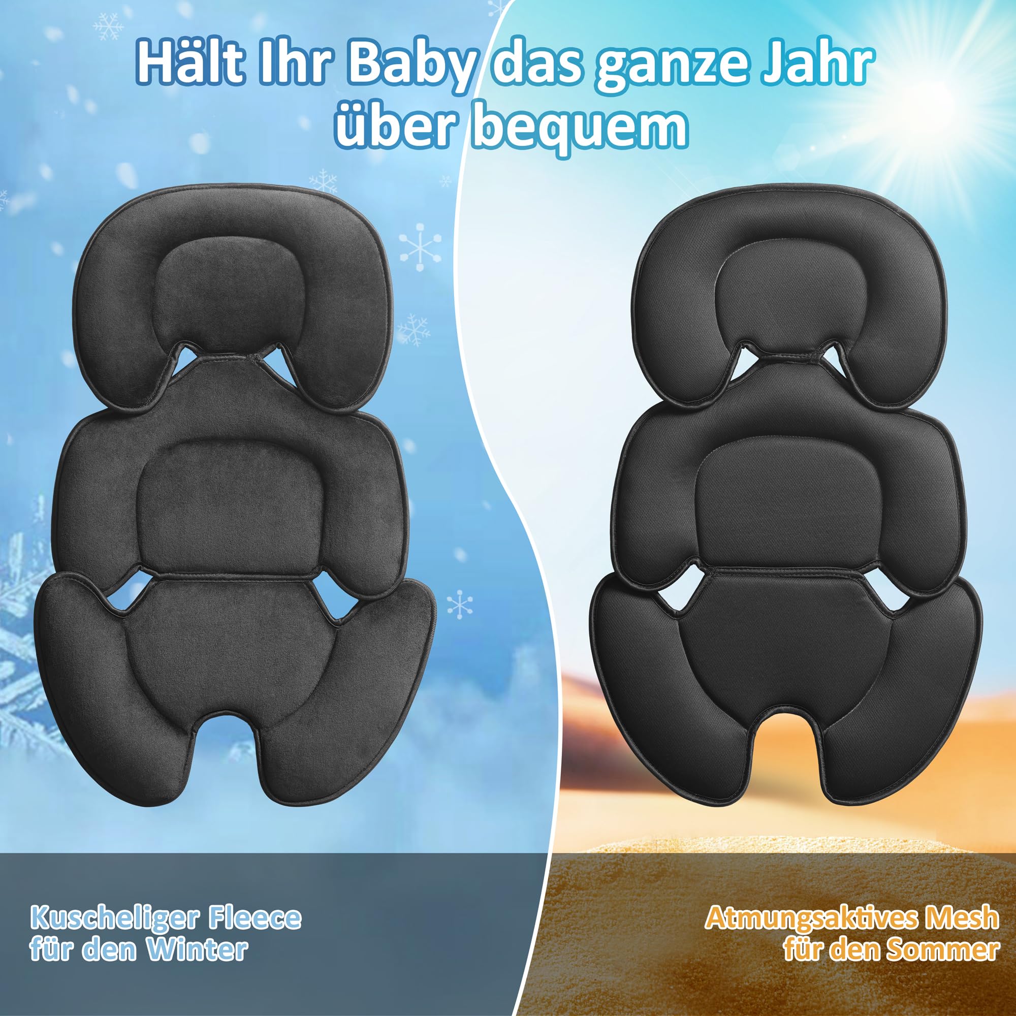 Coussin universel pour siège bébé - Tapis réversible pour siège bébé et poussette - Appuie-tête et corps pour nouveau-né - Coussin toutes saisons pour chaise haute, siège bébé et voyage