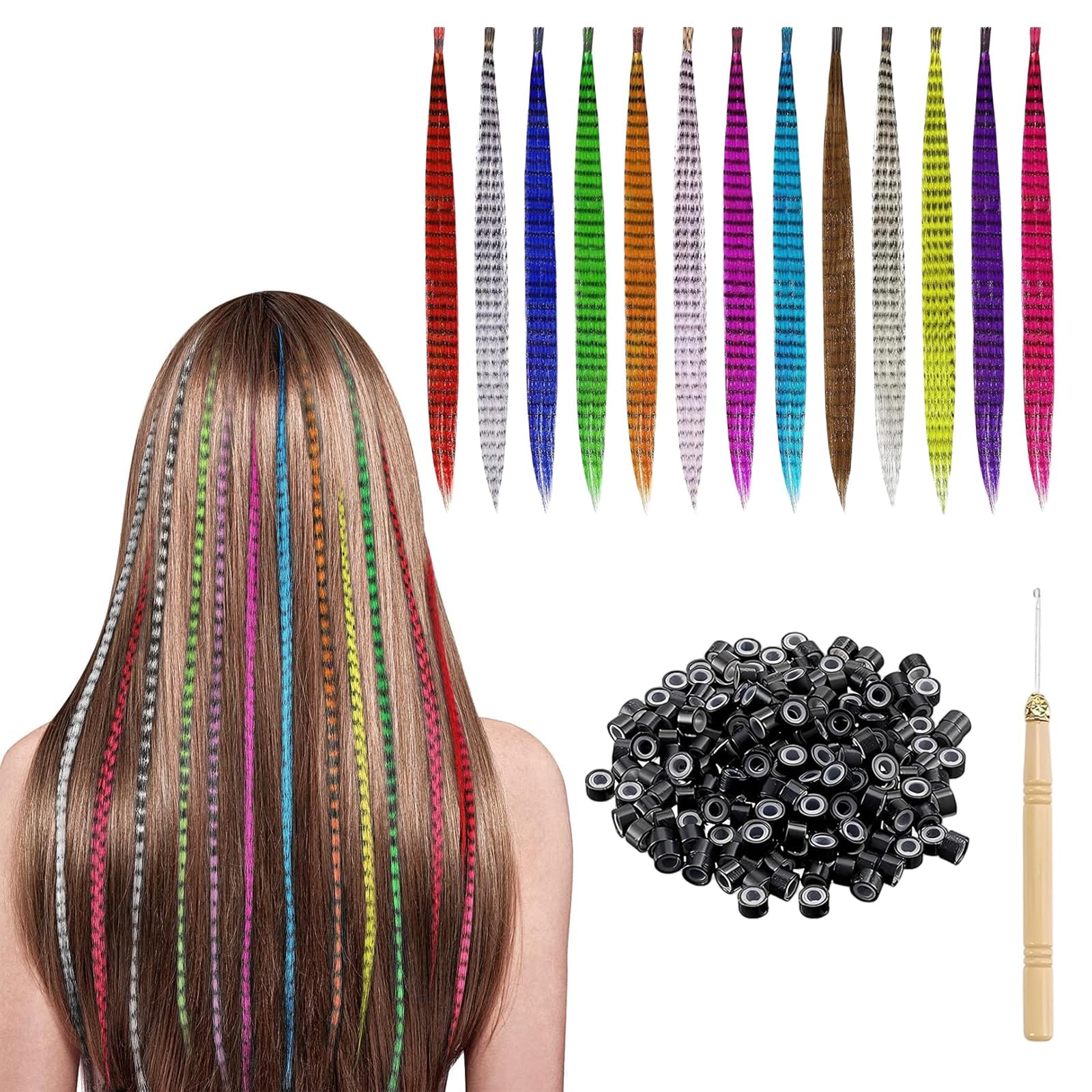 36 Stück Bunte Haarverlängerungen Set – Kunsthaar-Zöpfe 33 Cm Für Cosplay, Party & Styling
